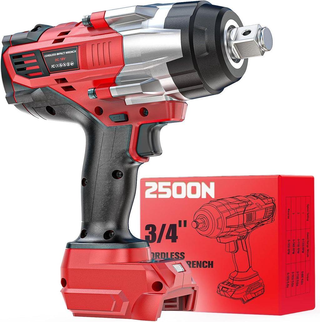 DIYtoolifz 3/4' Cordless Impact Wrench Compatible with Milwaukee 18V Battery: 1850FT-LBS(2500N.m) High Torque Impact Driver, Auto-Stop Reverse, 4-Speed Heavy Duty Impact for Car/Truck/Mower(Bare Tool)