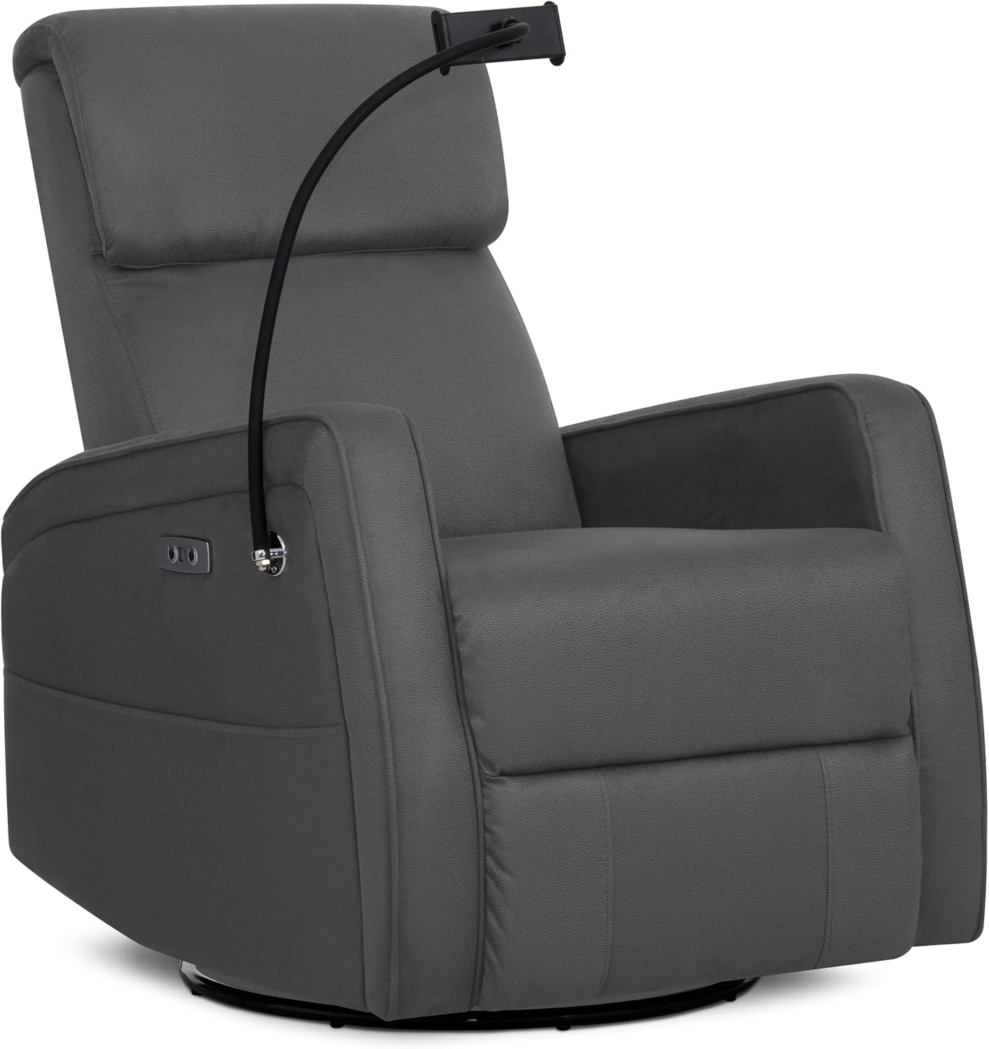Evolur Maverick Upholstered Power Glider Recliner with Device Holder – Swivel, Rocking & Smooth Power Recline – Greenguard Gold & FSC Certified, Modern Nursery and Living Room Chair in Tempered Grey
