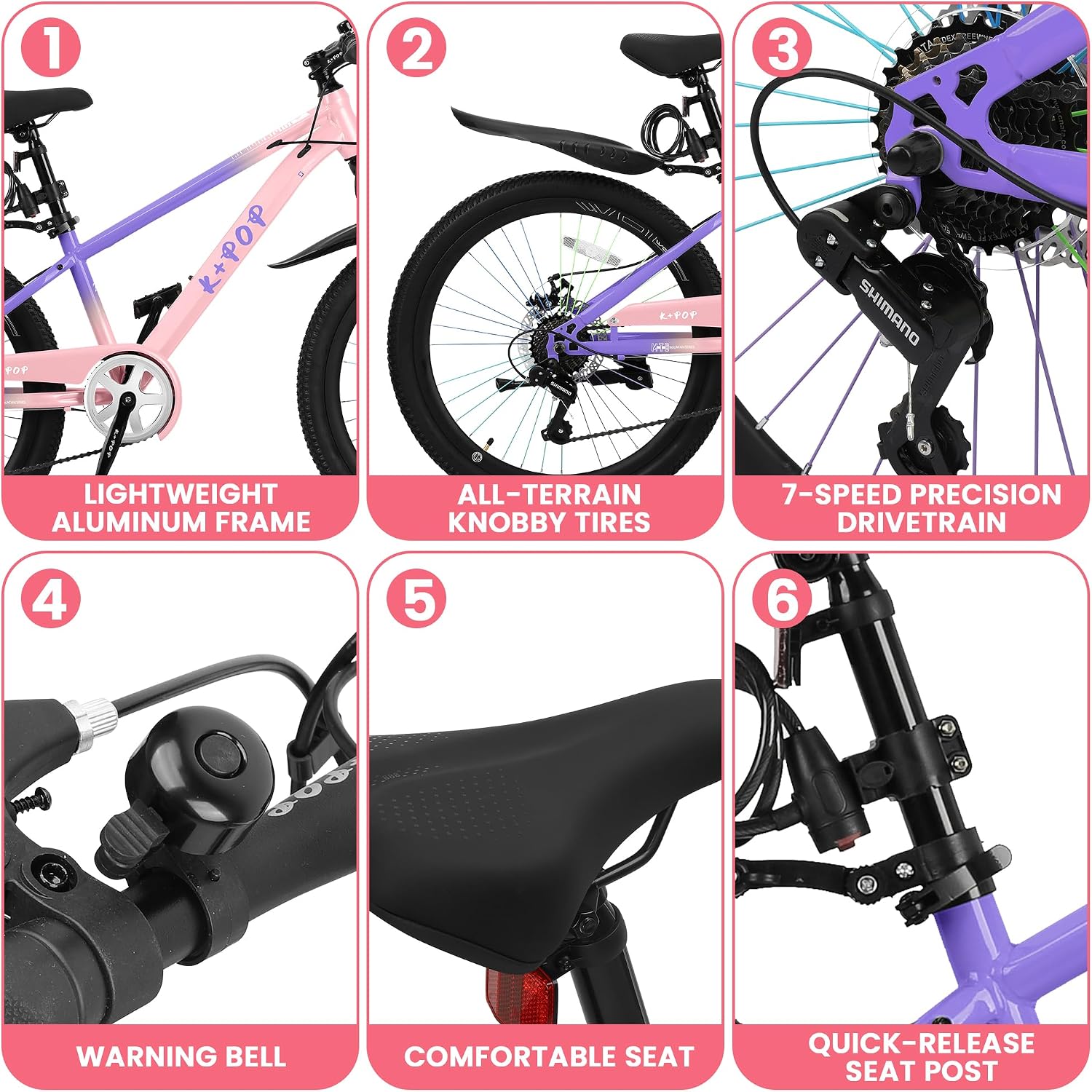 24 Inch Kids Mountain Bike for 7-12 Years Old Boys, Single Speed/7-Speed Girls Mountain Bicycle W/Suspension Fork,Adjustable Seat Height, Kids' Bicycles for Beginner Level Riders
