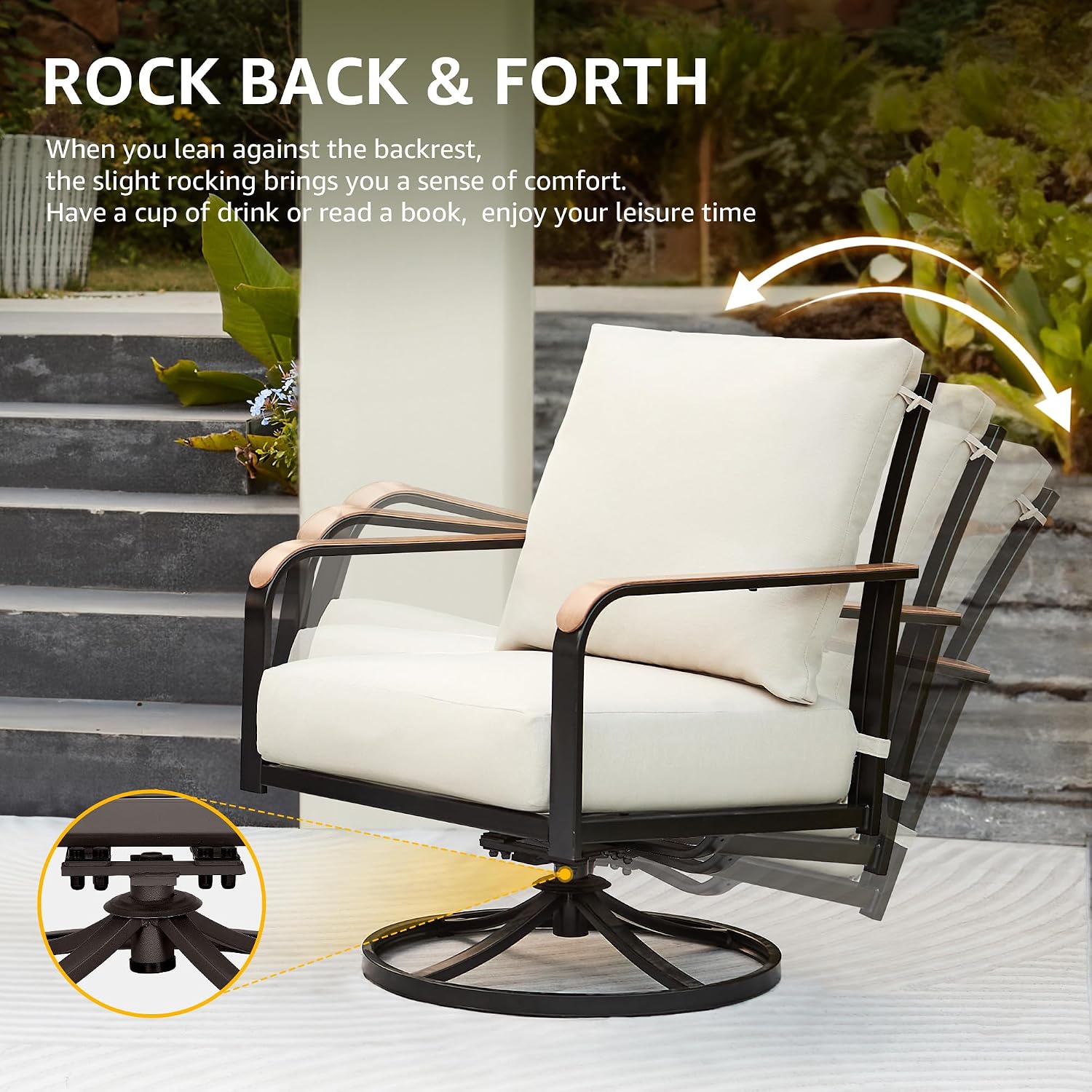 NATURAL EXPRESSIONS Outdoor Bistro Set,3 Piece Swivel Glider Rocking Chairs Patio Conversation Furniture Set with 2 Rockers,Metal Table,6' Thick Cushions for Backyard, Porch,Balcony,350lbs
