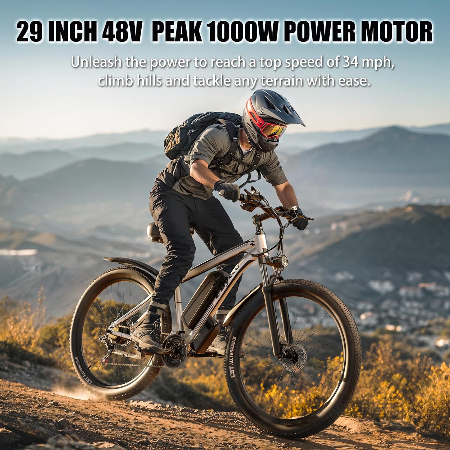 29 Inch Adult Commuter Electric Bike, 750 Watt/Peak 1000 Watt Motor 48V 17.5AH Removable Battery Electric Bike 29' x 2.1' 34MPH Electric Mountain Bike 21 Speed Gear Shift Electric Bike