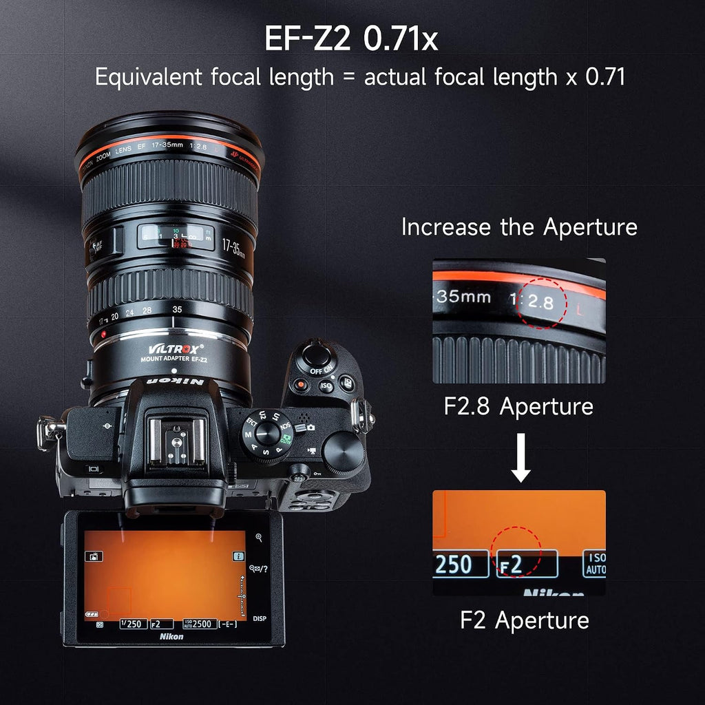 VILTROX EF-Z2 Auto Focus Lens Adapter 0.71x Reducer Speedbooster Lens Converter Compatible with Canon EF Mount Lenses to Nikon Z Mount Mirrorless Cameras Z5 Z6 Z6II Z7 Z7II Z50 Zfc