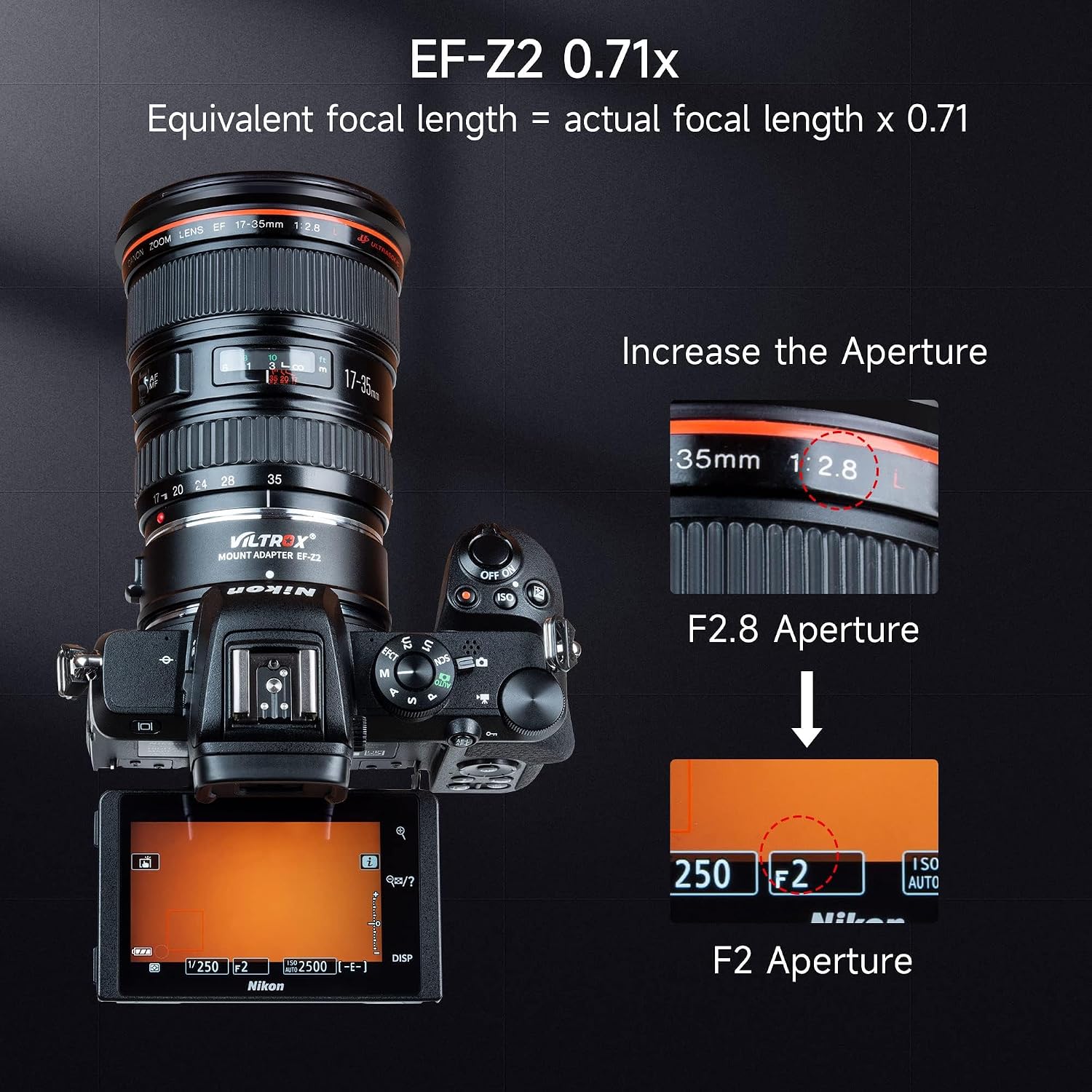 VILTROX EF-Z2 Auto Focus Lens Adapter 0.71x Reducer Speedbooster Lens Converter Compatible with Canon EF Mount Lenses to Nikon Z Mount Mirrorless Cameras Z5 Z6 Z6II Z7 Z7II Z50 Zfc