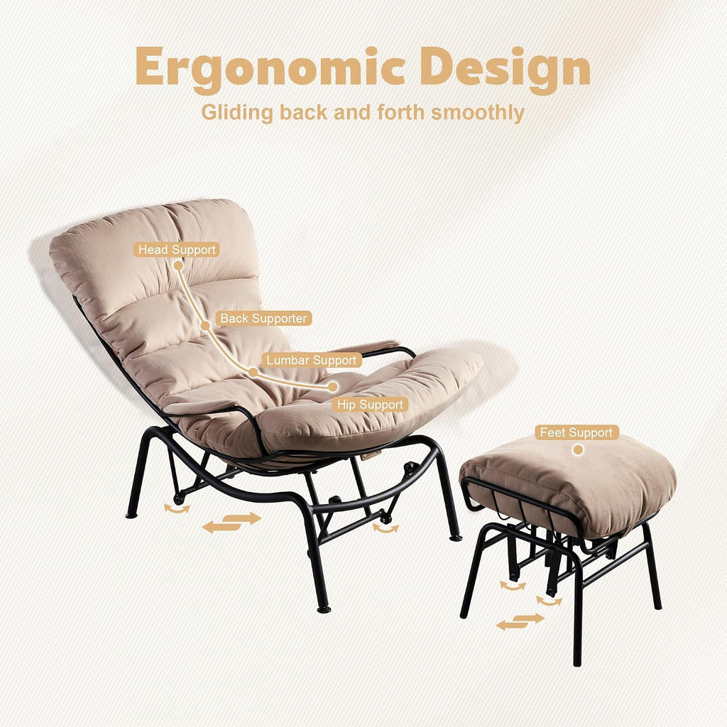 ovios Rocking Chair with Ottoman, Glider Recliner with Footrest, Lazy Accent Armchair with Comfy Cushion for Living Room Bedroom Office, Cloud Plush Flannel Velvet, Beige