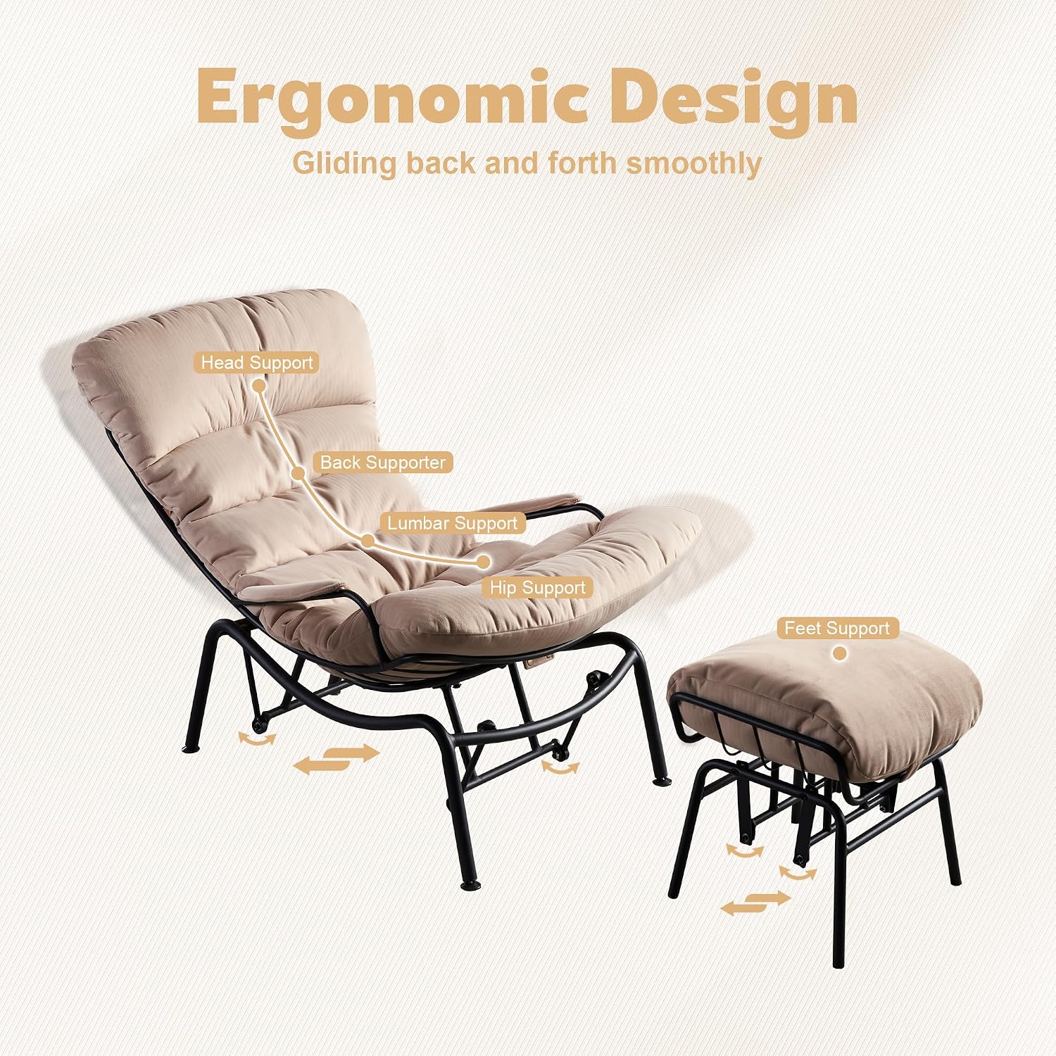 ovios Rocking Chair with Ottoman, Glider Recliner with Footrest, Lazy Accent Armchair with Comfy Cushion for Living Room Bedroom Office, Cloud Plush Flannel Velvet, Beige
