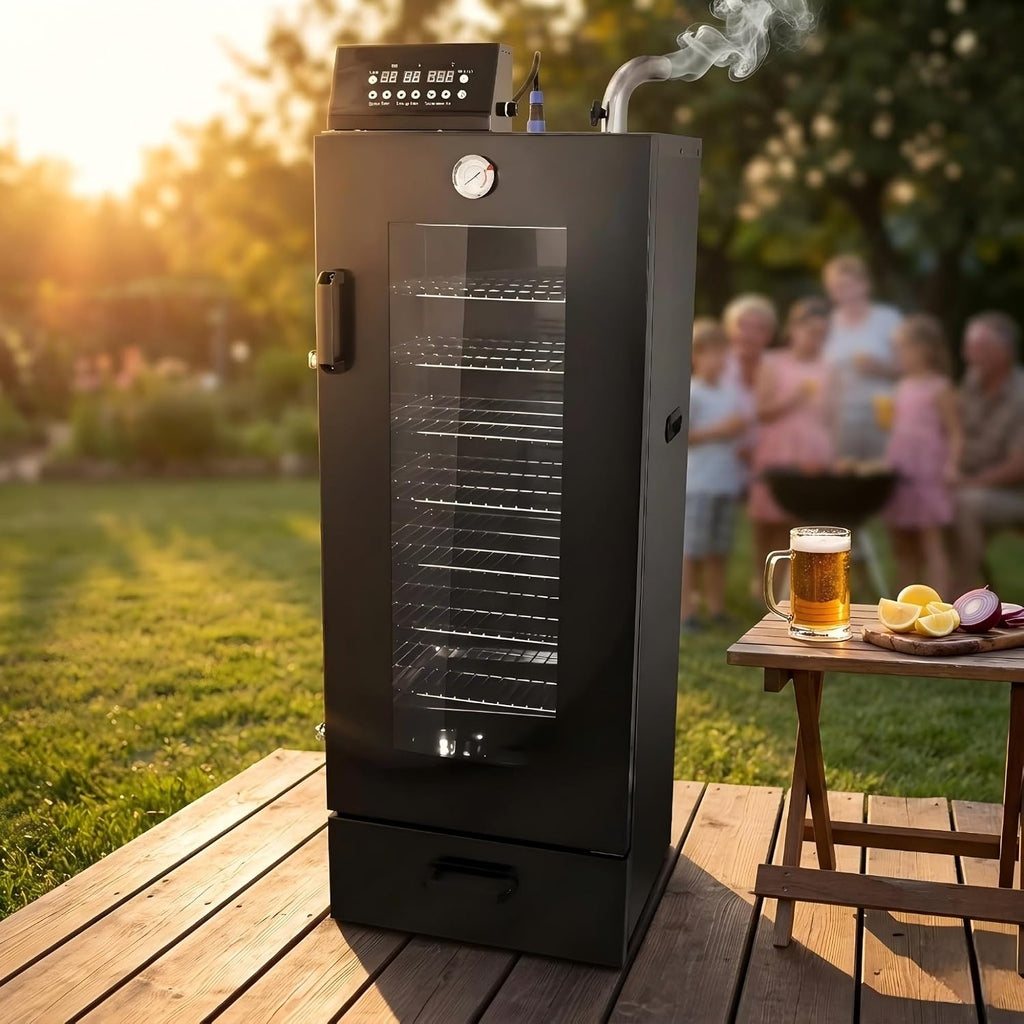 CLIVIA 8-Layer Electric Smoker with View Window, 1600W Vertical Digital BBQ Smoker, Front Loading Wood Chip Tray, 0-24H Timer & 86-257°F Temp Control, Meat Smoker for Jerky, Sausage, Fish (DSH-S45D)