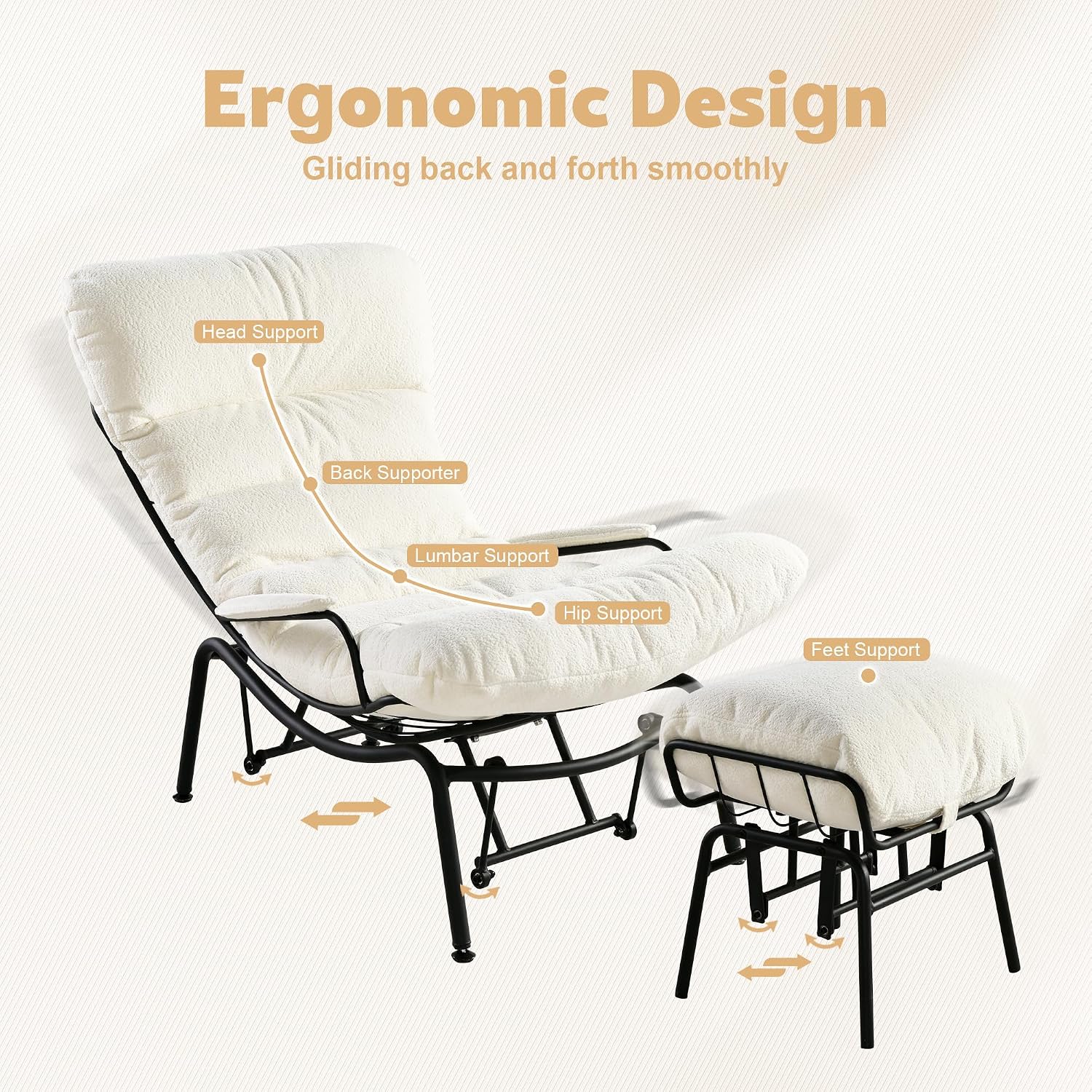 ovios Rocking Chair with Ottoman, Glider Recliner with Footrest, Lazy Accent Armchair with Comfy Cushion for Living Room Bedroom Office, Cloud Plush Velvet, White