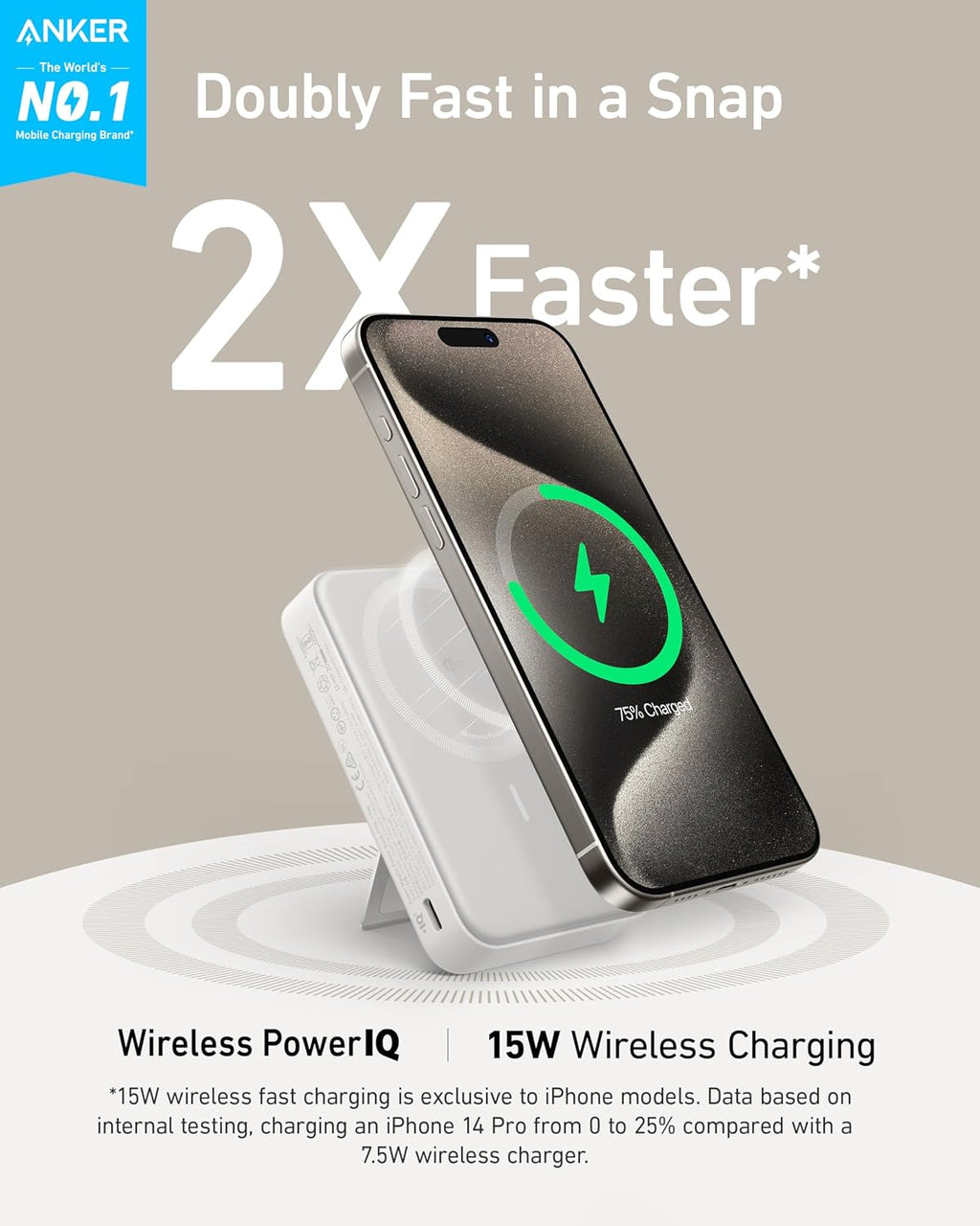 Anker MagGo Power Bank, Qi2 Certified 15W Ultra-Fast MagSafe-Compatible Portable Charger, 10,000mAh Battery Pack with Smart Display & Foldable Stand, For iPhone 16/15/14/13 Only (USB-C Cable Included)