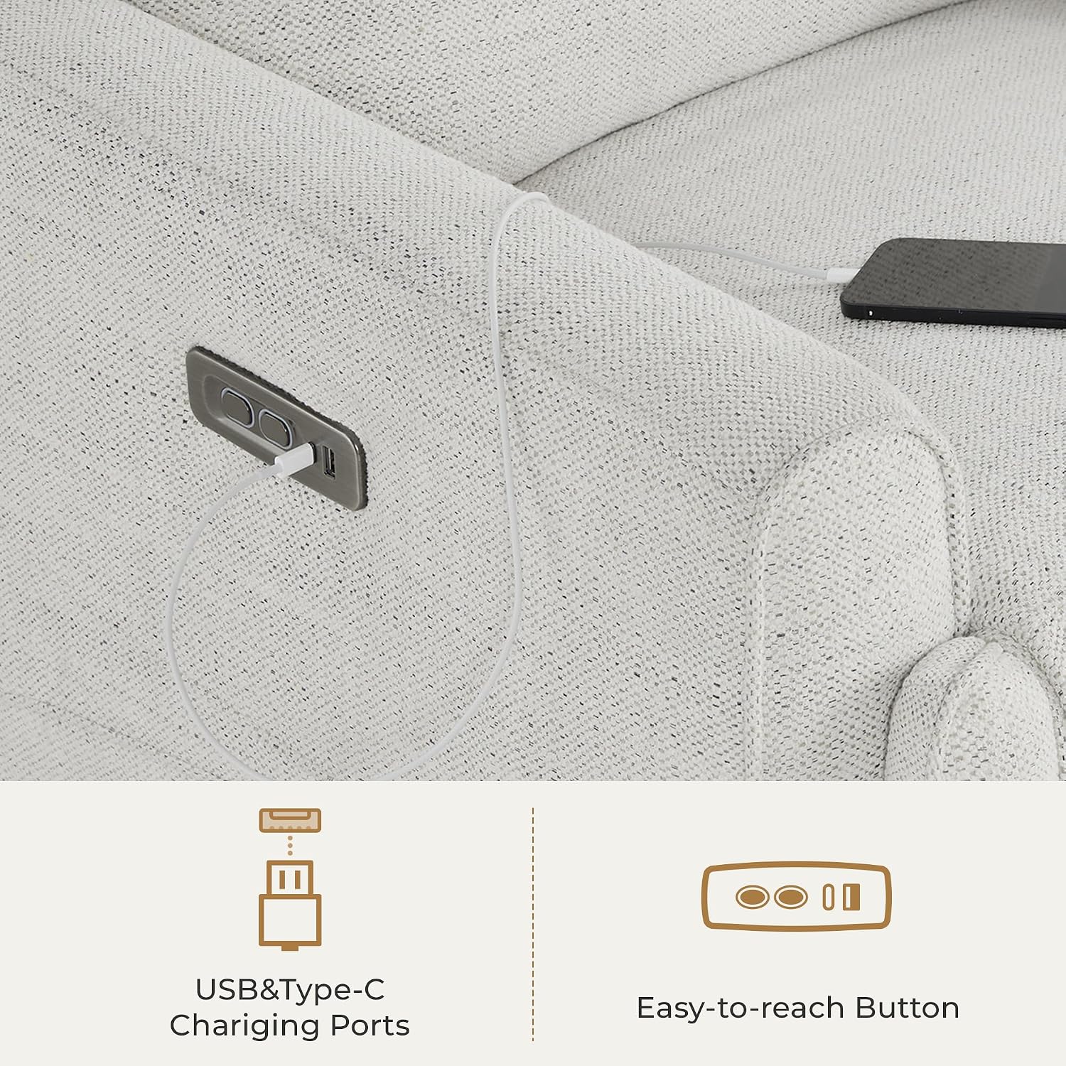 CHITA Power Recliner Chair Swivel Glider with Adjustable Power Headrest, FSC Certified Electronic Modern Nursery Rocking Chair with USB and Type-C Ports, Ivory