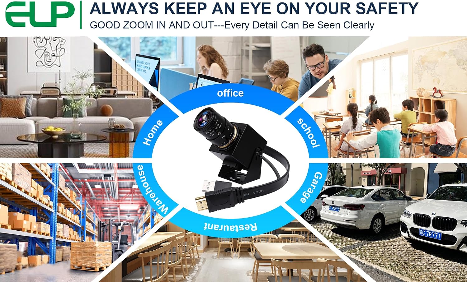 ELP 4K USB HDMI Camera Manual Zoom Webcam - Variable Focus H.264 Telescope USB Security Mini Close-up for Computer - 8mp IMX415 Industrial CCTV (2.8-12mm 4X Zoom Lens)