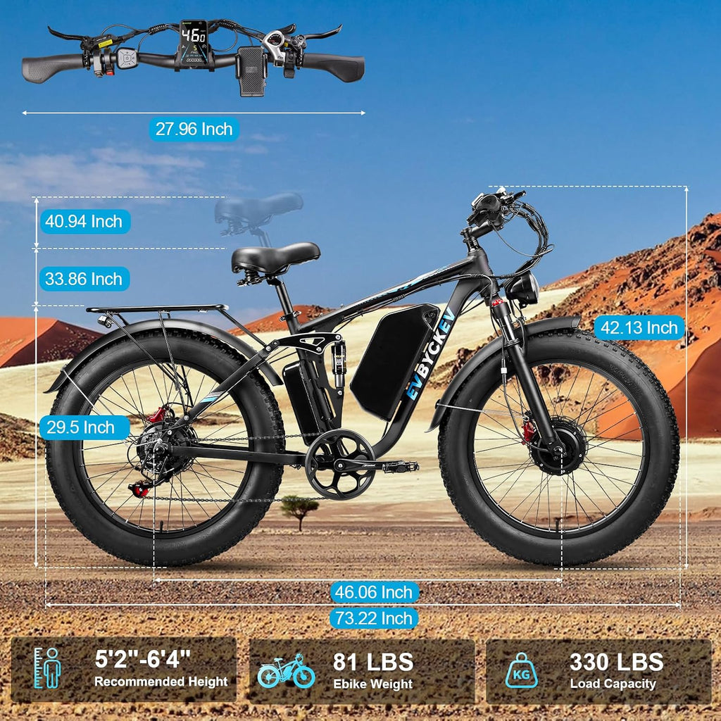 9000W Peak Adults Ebike,52V 34Ah Dual Motor Electric Bike,Up to105 Miles Range 47MPH Top Speed Fast Ebike,Full Suspension 24Inches Fat Tires Mountain E Bicycle for Sand Beach Snow Off-Road Hunting