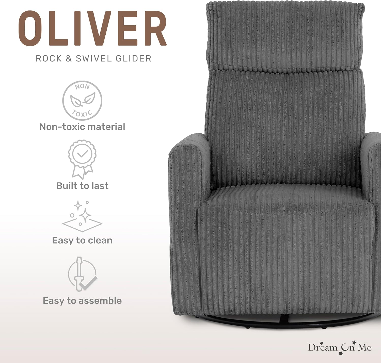 Dream On Me Oliver Swivel Glider with 360-Degree Swivel and Plush Corduroy Fabric, FSC Certified.