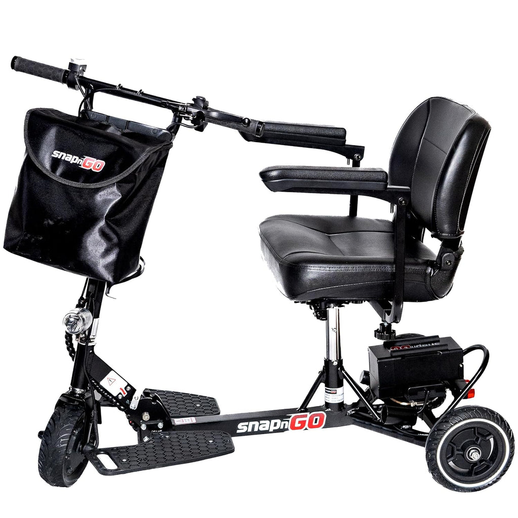 SNAPnGO Three Wheel Portable Mobility Adult Scooter - Aircraft-Grade Aluminum Frame for Top Speeds of 5mph and 13-Mile Range - Folding Feature, 250W Motor, Quick Charge 36V Lightweight Battery
