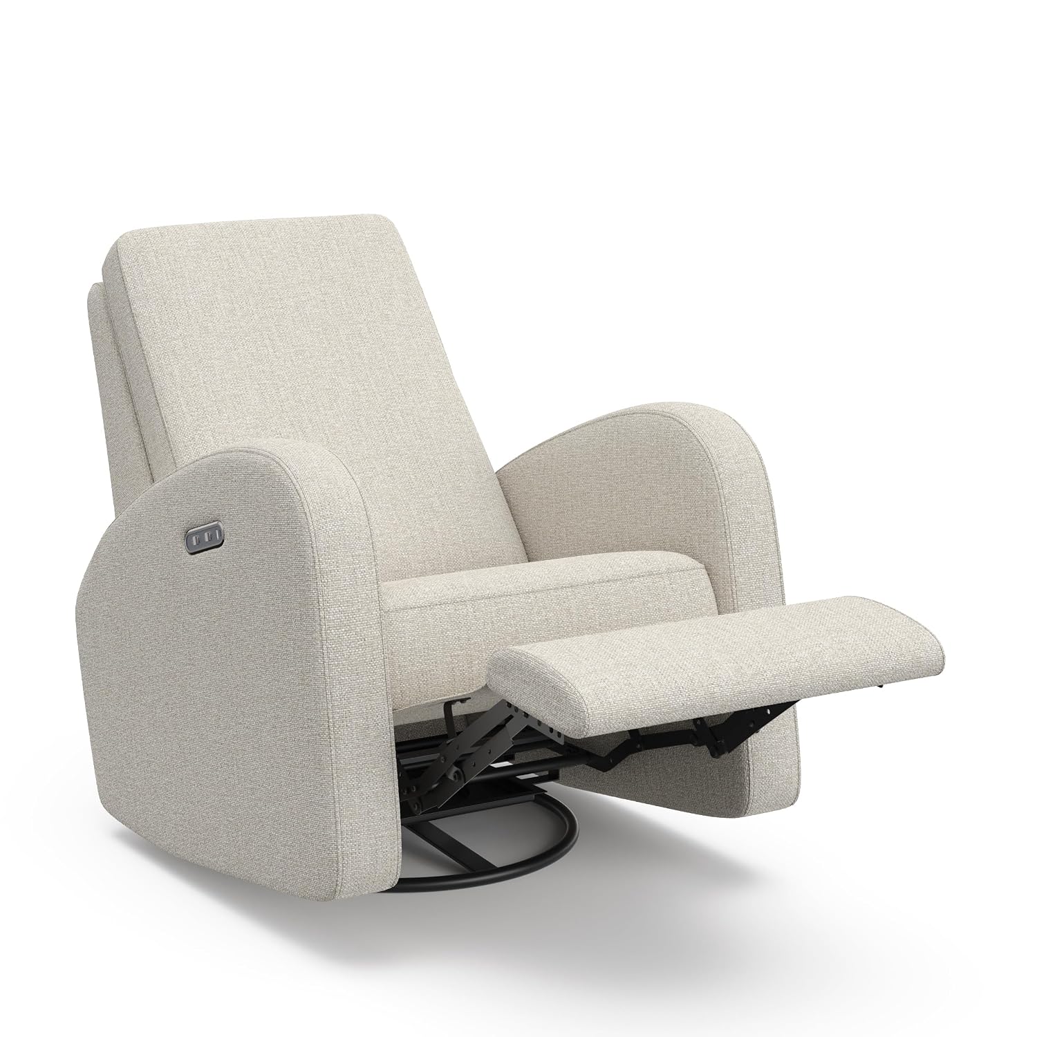 Storkcraft Santa Monica Power Recliner Swivel Glider (Dune Basketweave) – Effortless Electronic Power Recline, USB-A & USB-C Charger