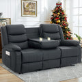 Korser Recliner Sofa, Reclining Loveseat with Console, Oversized Reclining Couch with Drop Down Table, 3-Seater Sofa with Cup Holder and Recessed Power Strip, Black