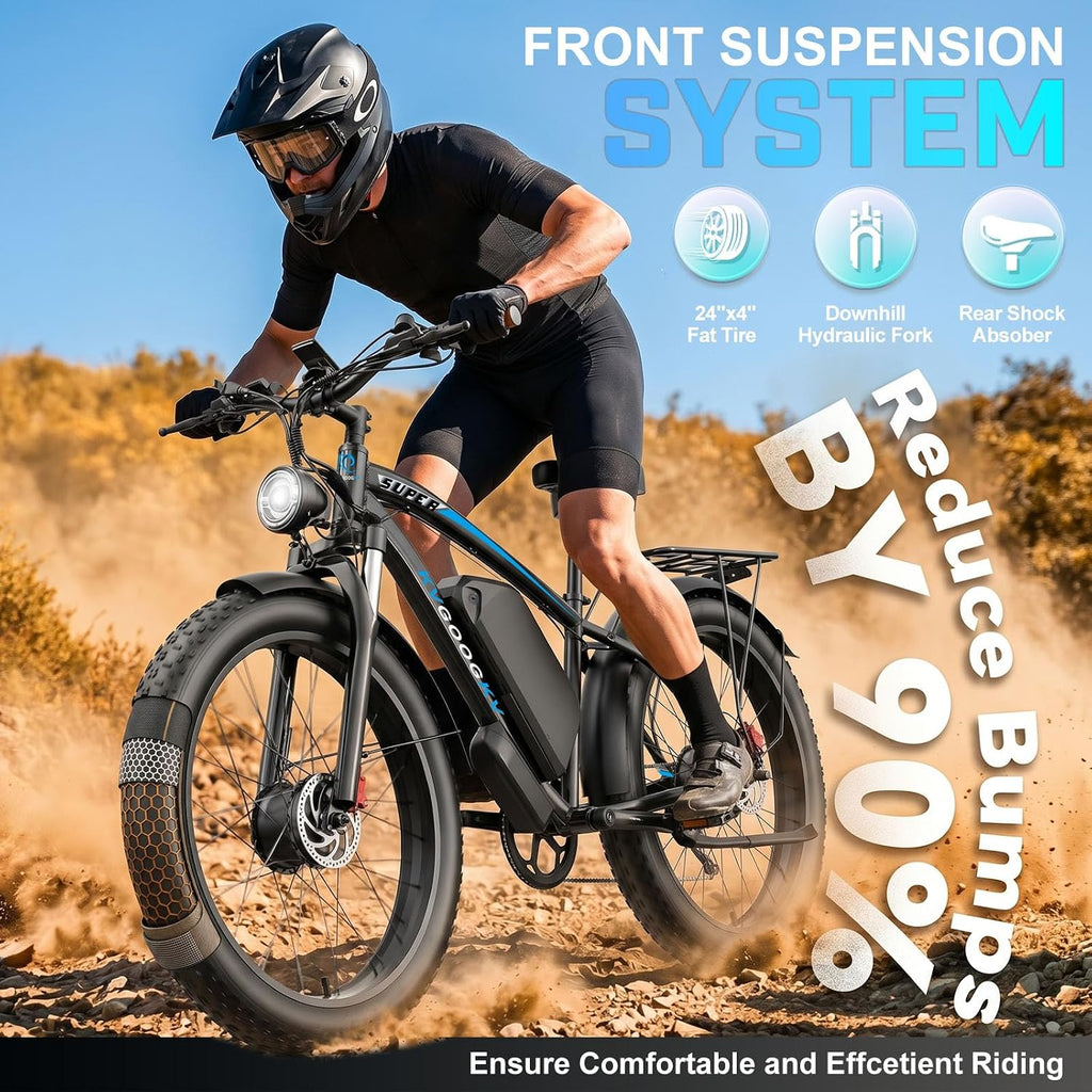 9000W Peak Dual Motor Ebike for Adults 47 MPH Fast Electric Bike, 58V Max-Output 1972 Wh Up to 105 Miles Ebikes,24' Fat Tire E-Bike,Front Suspension Electric Bicycle for Mountain Commuter Snow