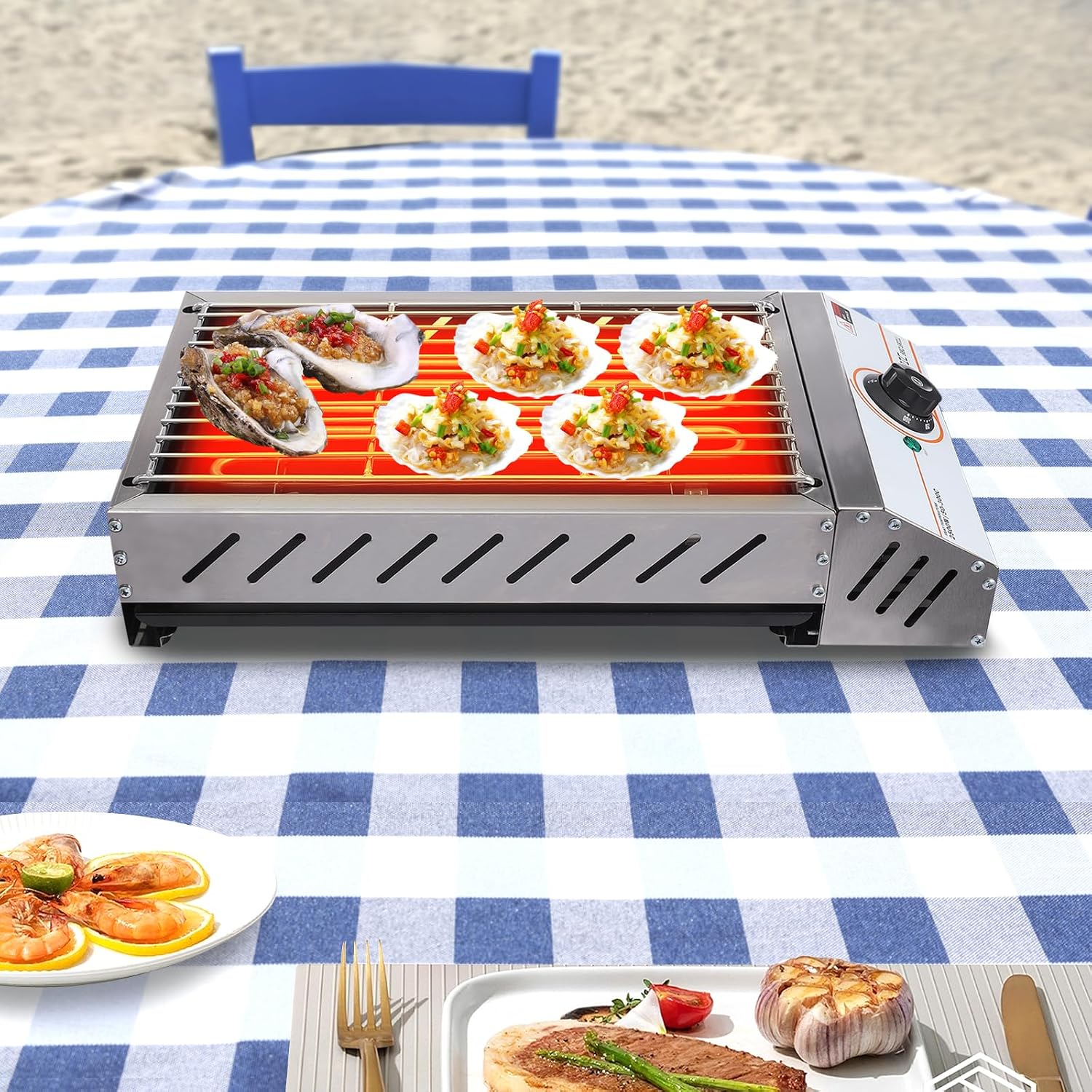 Electric BBQ Grill 2500W Table Top Smokeless Indoor Outdoor Grill - Adjustable Temperature Barbecue Equipment for Decks, Patios, Restaurants, Parties