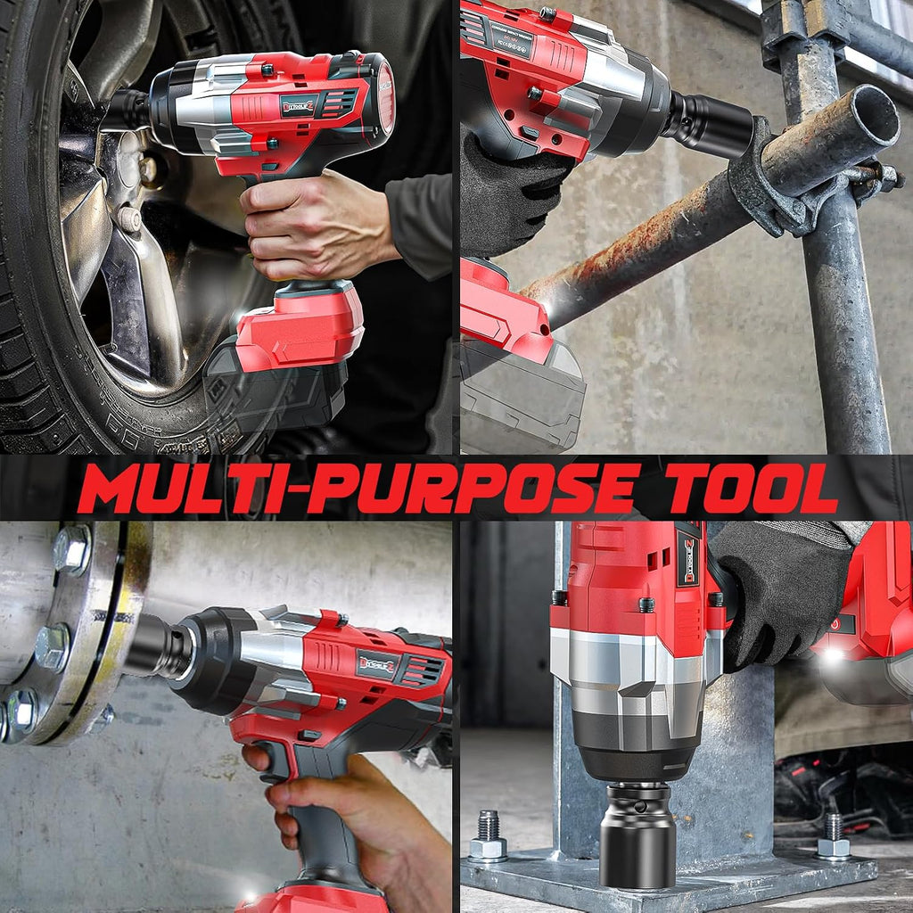 DIYtoolifz 3/4' Cordless Impact Wrench Compatible with Milwaukee 18V Battery: 1850FT-LBS(2500N.m) High Torque Impact Driver, Auto-Stop Reverse, 4-Speed Heavy Duty Impact for Car/Truck/Mower(Bare Tool)