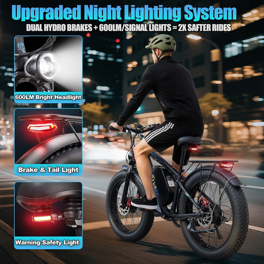 8000W Peak Electric Bike 60V 26Ah Dual Motor Ebike for Adults, 47MPH Up to 100Miles Fast Ebike, 24Inches Fat Tire E Bike,Lockable Suspension Mountain E-bike for Snow Hunting Off-Road Sand Commuter