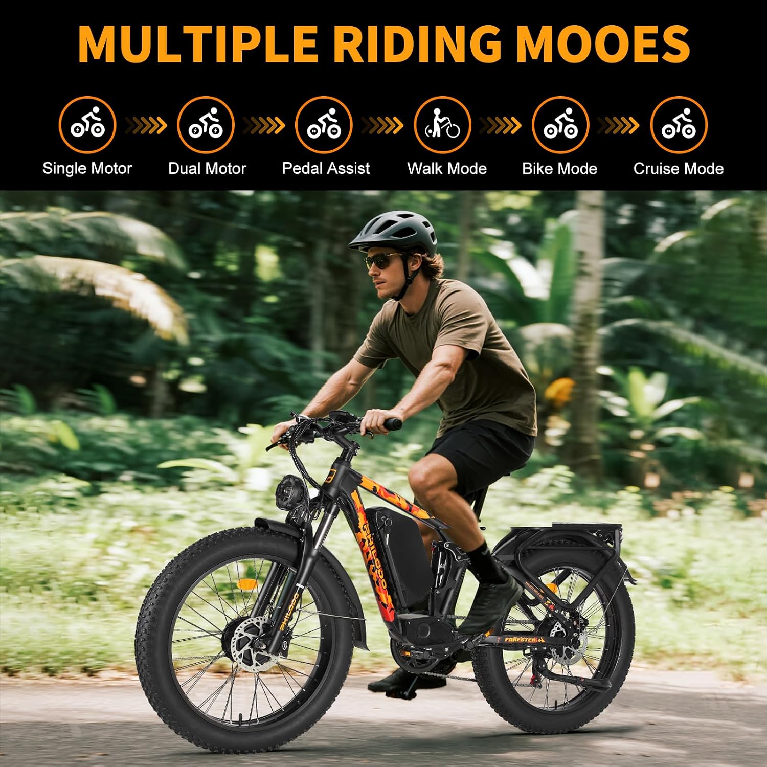 Forester 5000w Electric Bike, 60V 25Ah Bike Battery for Long Range with Dual Motor Ebike for Adults, 26x4 Electric Bike Fat Tires for All Terrain Electric Mountain Bike