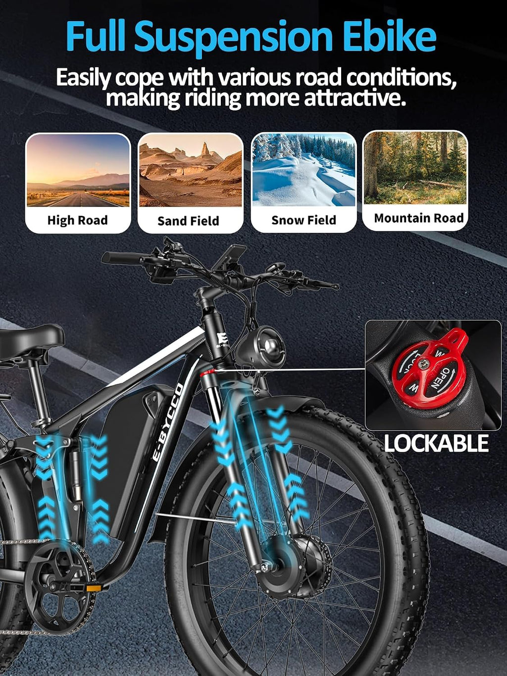 6000W Peak Electric Bike for Adults, 52V 32AH Dual Motor E-Bike, Up to 90Mile & 45 M P H All-Terrain Fat Tires Full Suspension 24/26 Inch Electric Bicycles Hydraulic Disc Brake for Road UL2849 by SGS