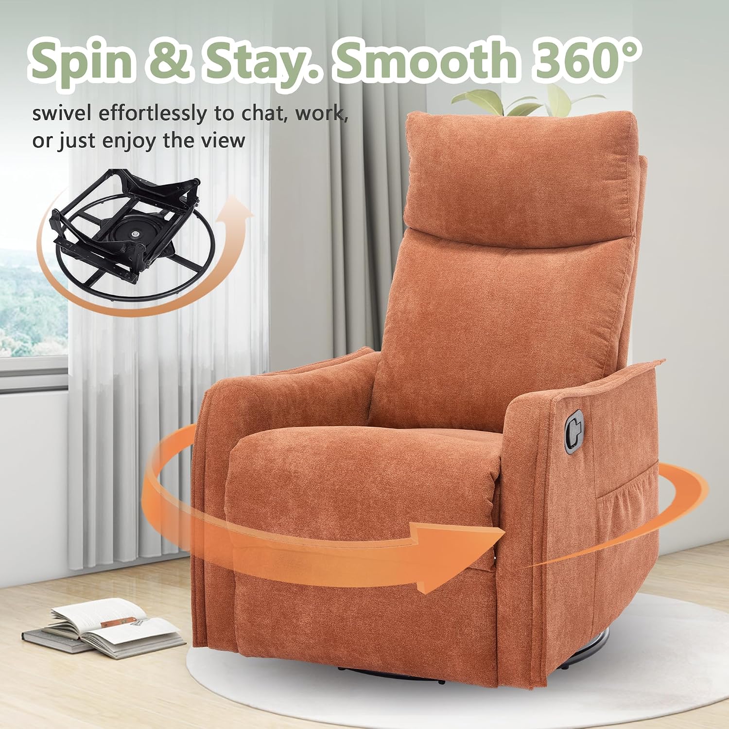 cinkehome Swivel Rocker Recliner Chair with Heated Massage, Rocking Reclining Chairs for Nursery, Small Spaces, High Back, Side Pocket