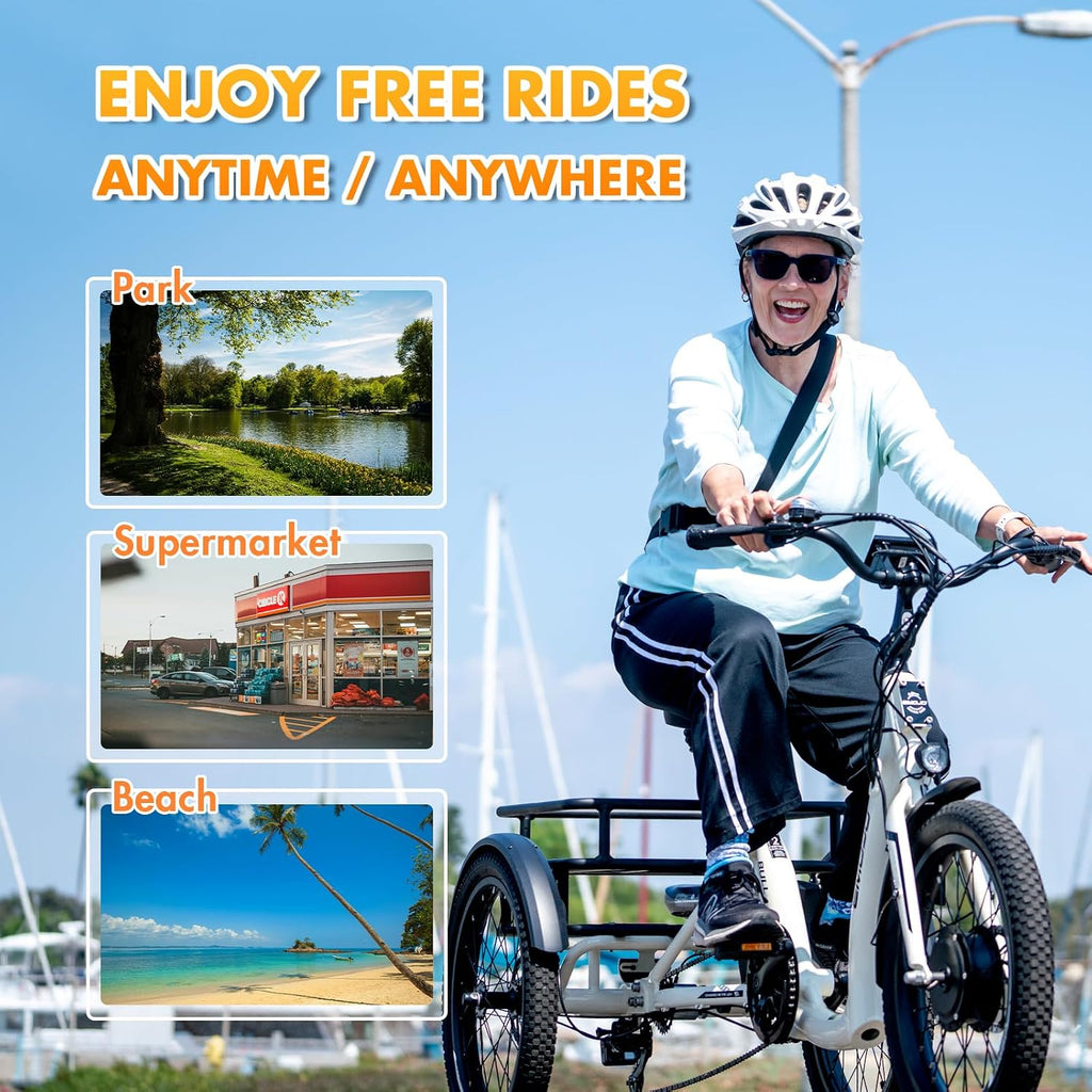EMOJO Bull Trail 8.5' Low Step Through Electric Tricycle for Adults Up to 100 Miles Long Range Ebike Trike with Differential 500W 7 Speed 20MPH Three Wheel Electric Bike