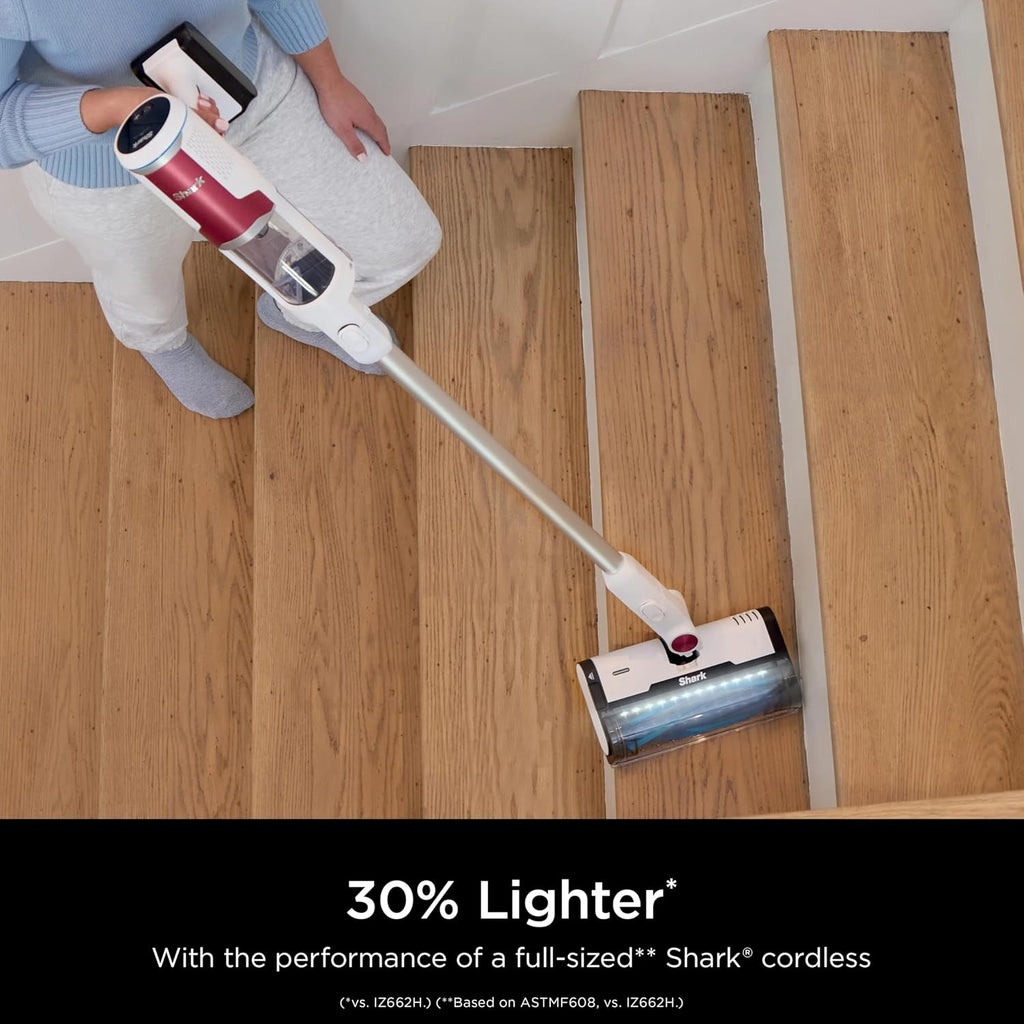 SHARK Clean & Empty Cordless Stick Vacuum Cleaner, Auto-Empty System, Self Cleaning Brushroll, HEPA Filter, Powerful Suction, Compact Lightweight, Perfect for Pet Hair (Renewed) (White + Bold Magenta)