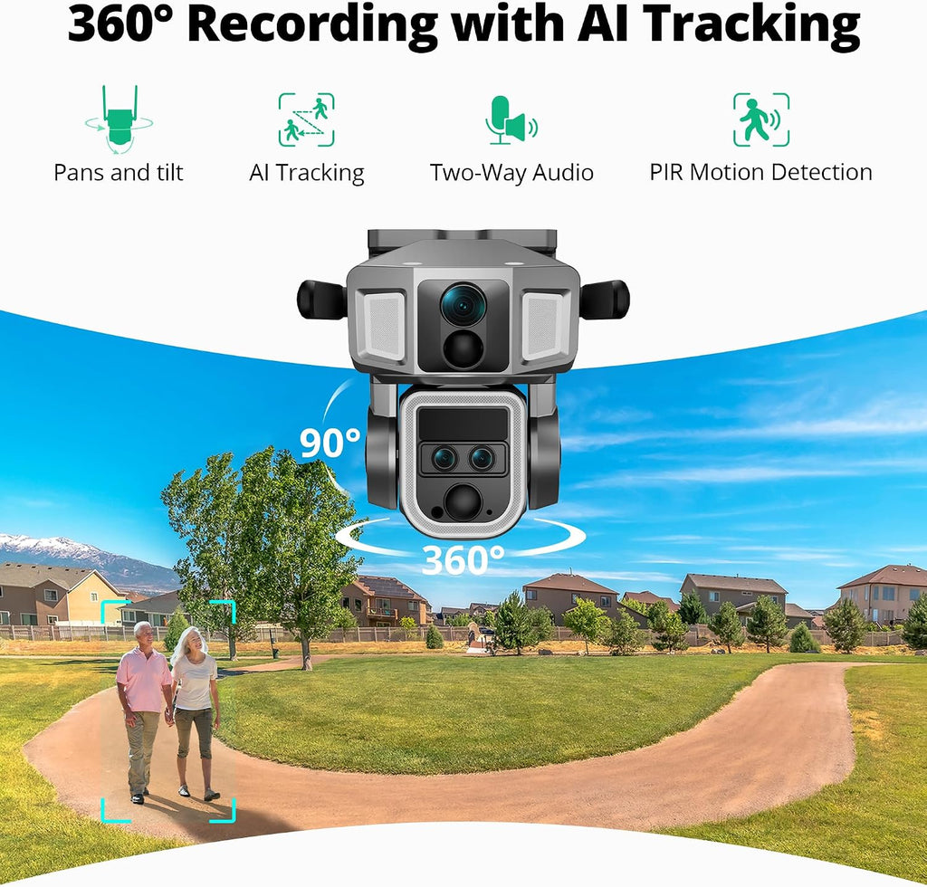 Dragon Touch 4G Cellular Security Camera, 4K Wireless Outdoor Solar Camera Triple Lens Bullet-PTZ Cam, 4G or WiFi, 10x Optical Zoom, 360° View, AI Tracking, with SIM Card, Local Storage