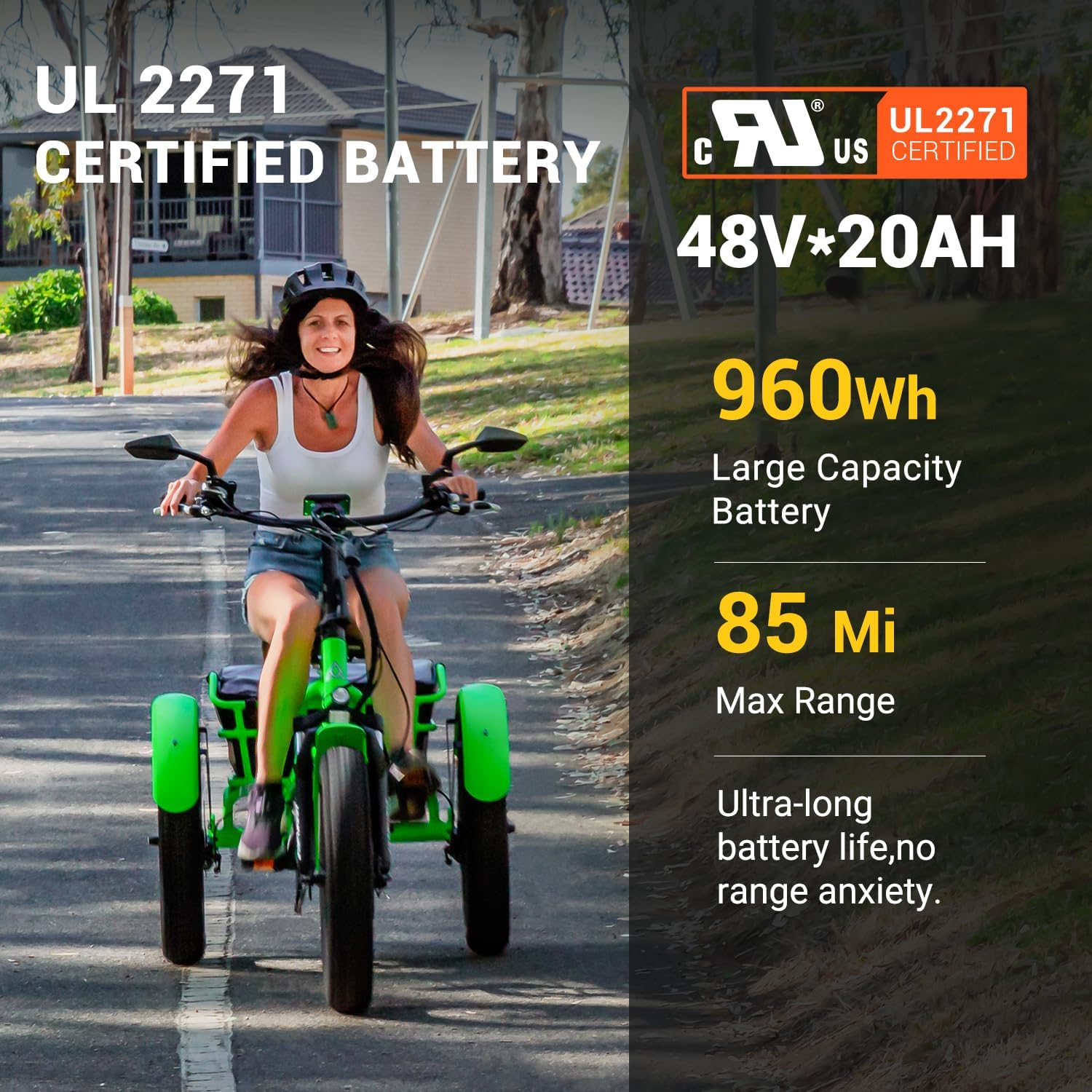 ADDMOTOR ARISETAN Electric Trike for Adults, 750W Rear Motor Electric Tricycle, 85MI 48V 20AH Semi-Recumbent E-Trike, UL2849 3 Wheel Electric Trike