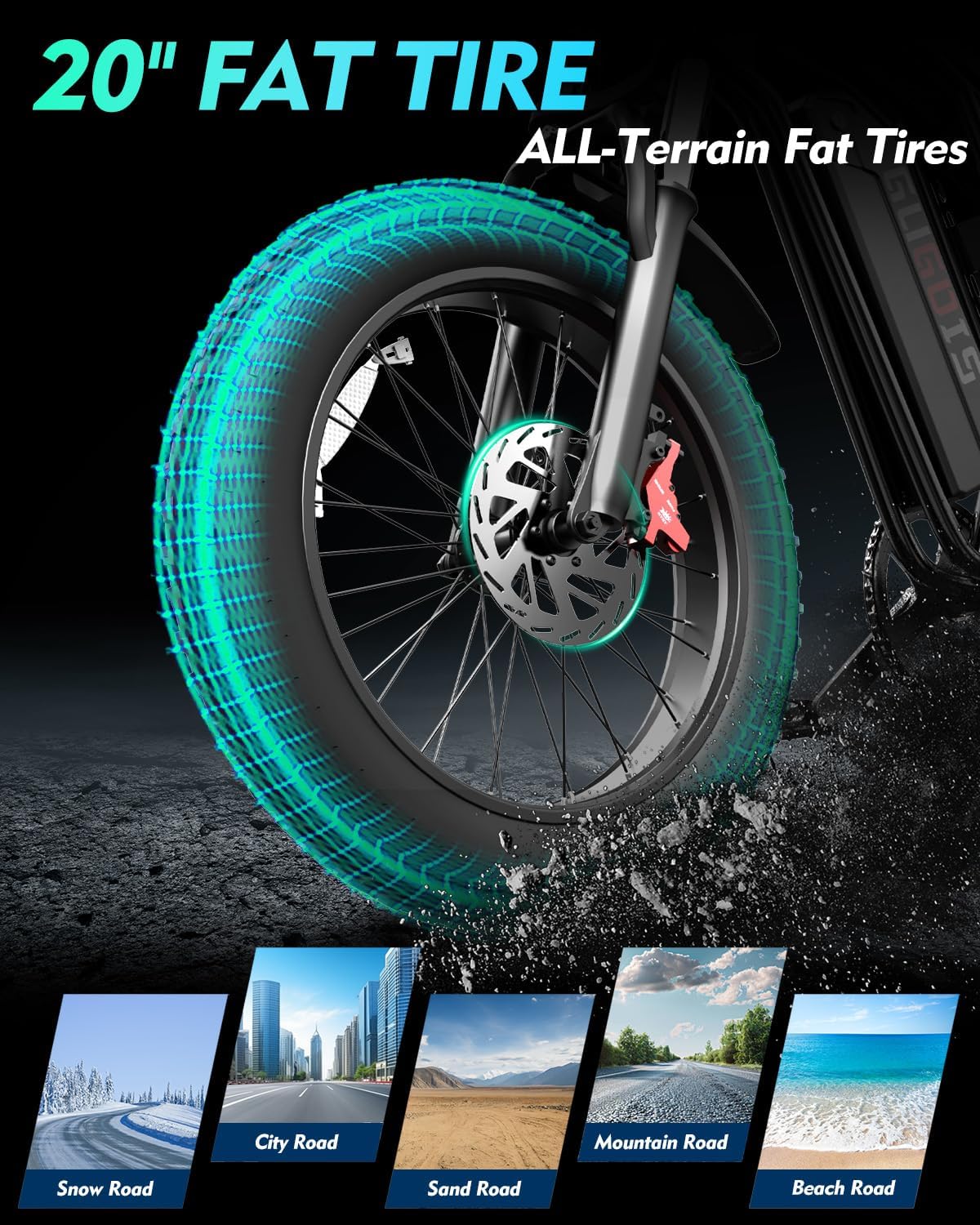 Rakowe Electric Bike for Adults, 2000W Peak Motor, 20' Fat Tire Electric Dirt Bike, 48V Removable Battery, Up to 34MPH & 80 Miles, Hydraulic Disc Brakes, Full Suspension, 7-Speed Ebike