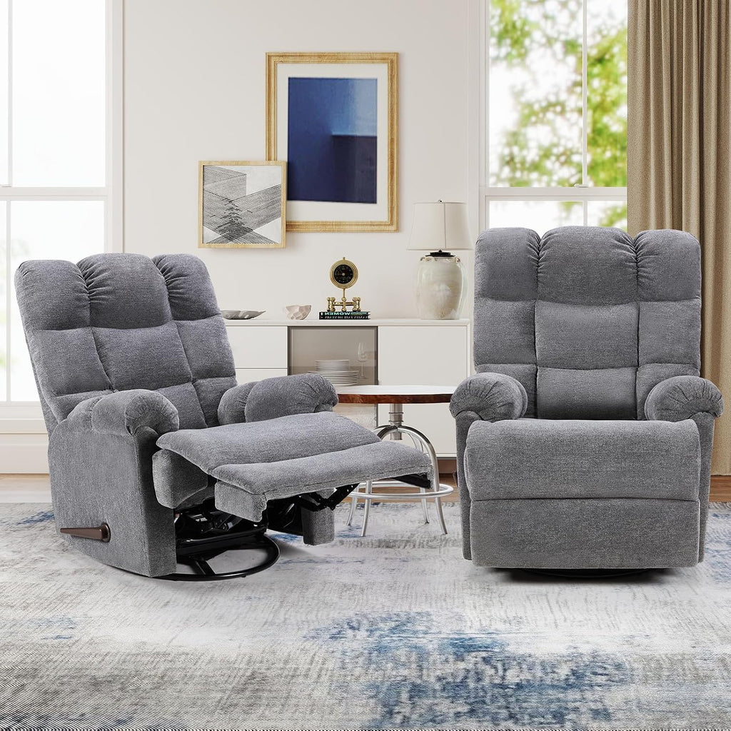 CANMOV Swivel Rocker Recliner for Adults Set of 2,Glider Rocking Reclining Chair for Nursery,Manual Recliner Chair with Overstuffed Back and Arms for Living Room Bedroom Nursery,Grey