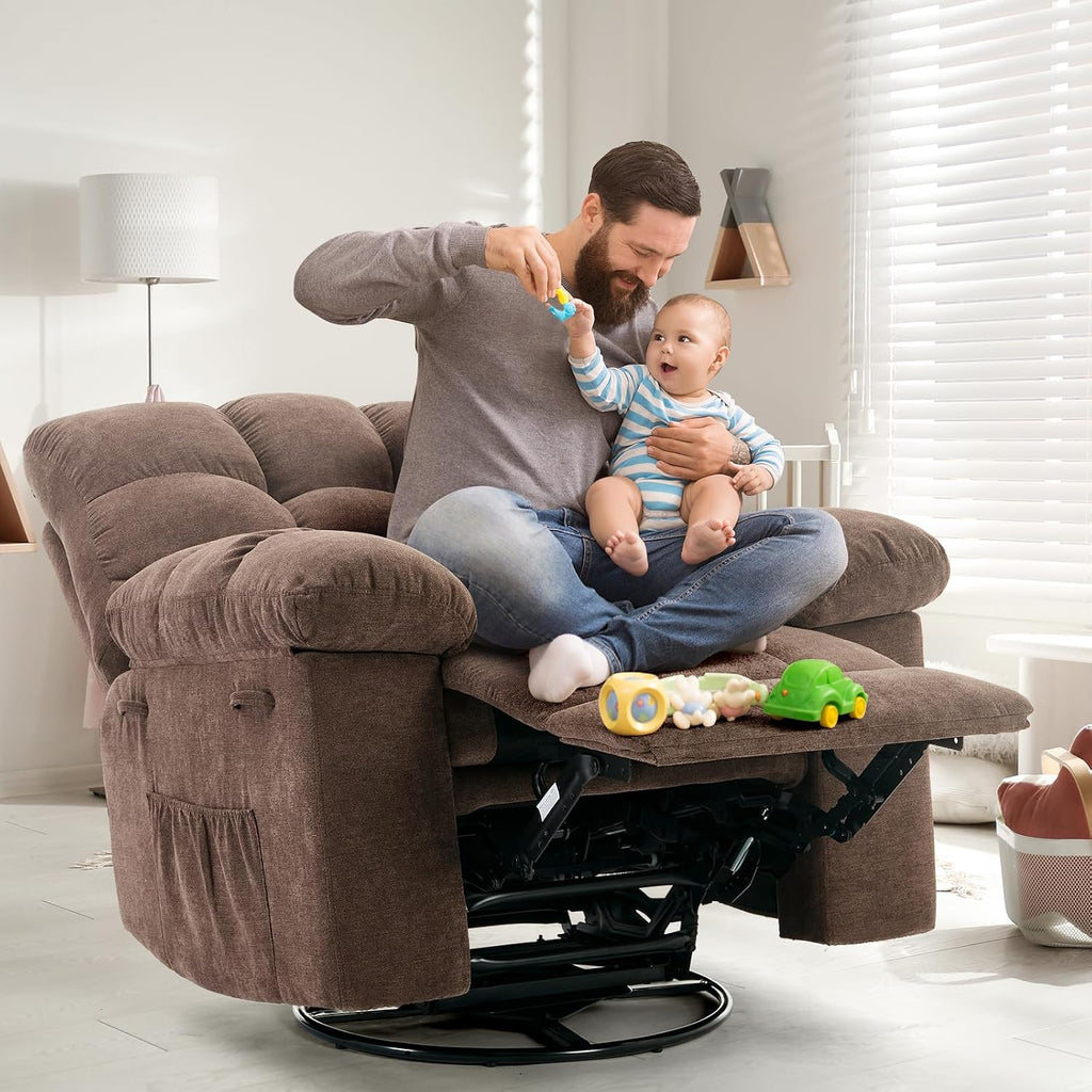 Rocking Recliner Chair,360° Swivel,30° Rocking,135° Tilt,Chenille Upholstery,Q235 Steel Frame Glider Nursery Chair for Small Spaces
