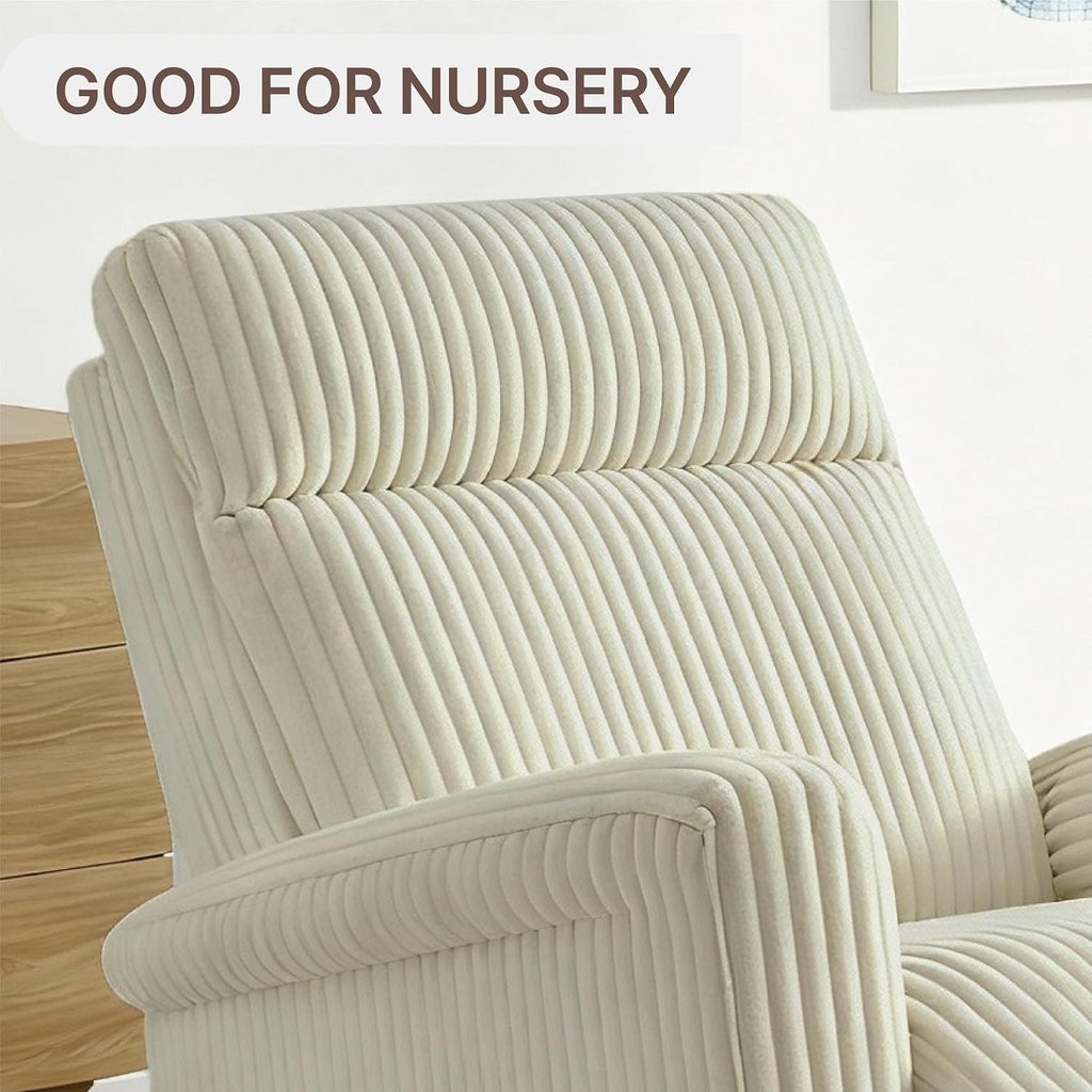 KISLOT Swivel Rocker Recliner for Adults, Corduroy 360 Degree Swivel Glider Recliner Manual 3-Position Adjustable Easy Assembly for Small Space Living Room Nursery Bedroom