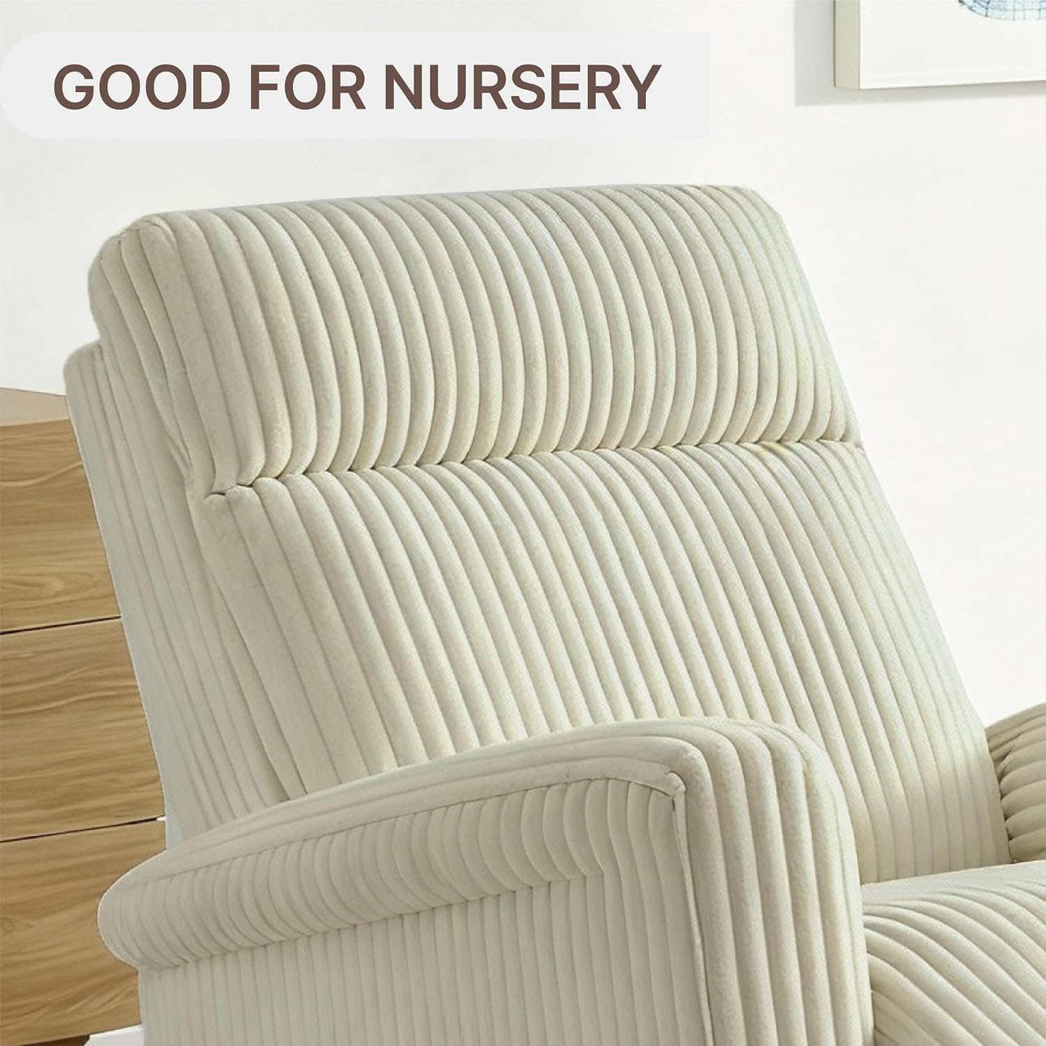 KISLOT Swivel Rocker Recliner for Adults, Corduroy 360 Degree Swivel Glider Recliner Manual 3-Position Adjustable Easy Assembly for Small Space Living Room Nursery Bedroom