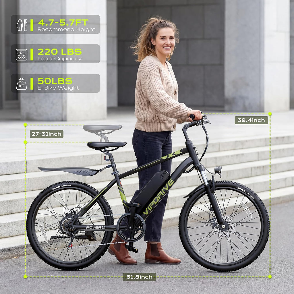 Electric Mountain Bike for Adults, 750W Peak Motor, 22 MPH Commuter Electric Bike, 48V Battery, 50Miles, 24'/26' E-Bike, 7-Speed, Front Suspension, UL Certified
