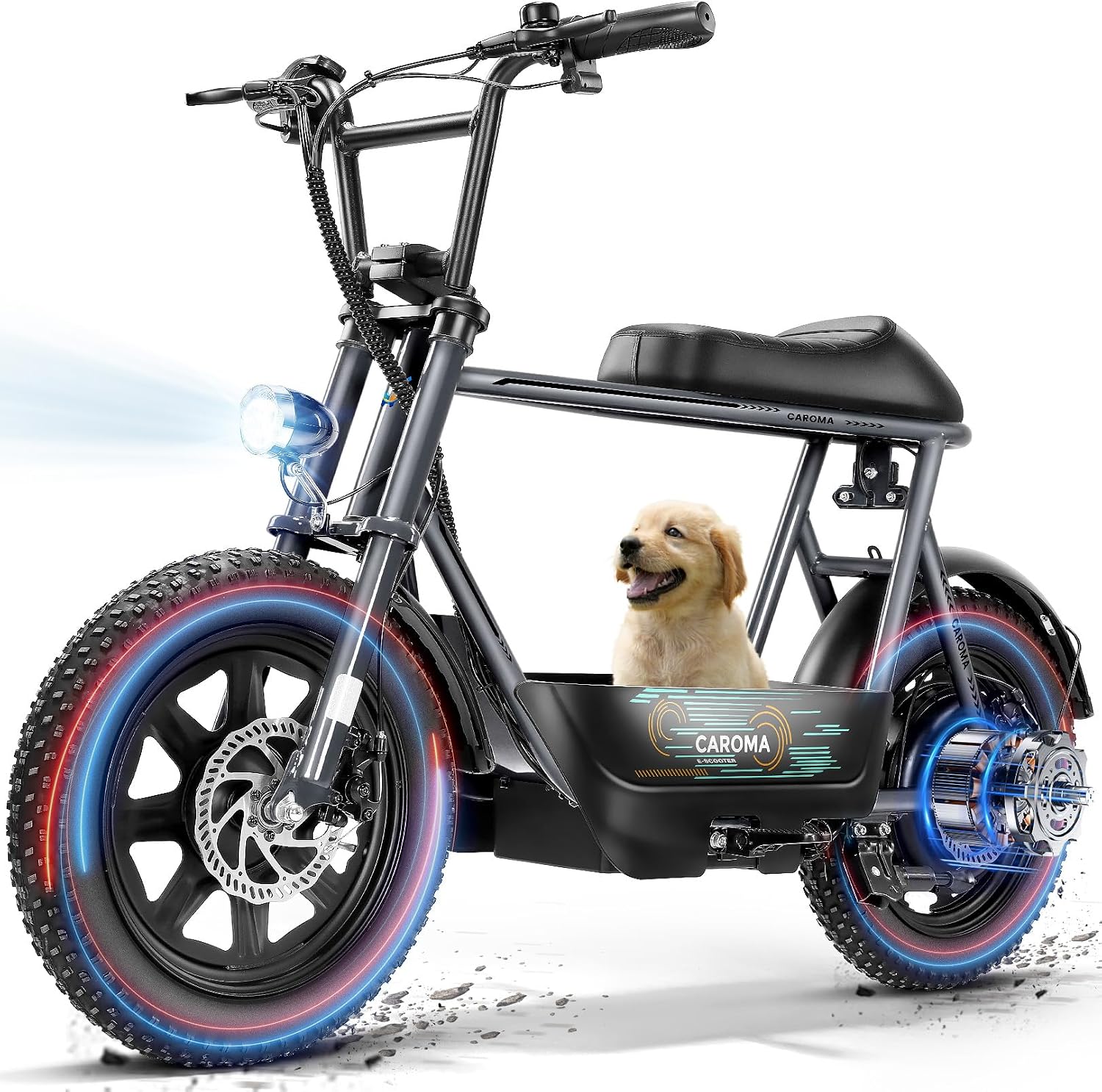 Caroma Peak 1200W/800W/500W Electric Scooter with Seat,16'×3' Fat Tire Ebike All-Terrain,Max 30Miles&20MPH Electric Scooter Adults,Electric Motorcycle Adults with Storage Basket for Pets&Cargo