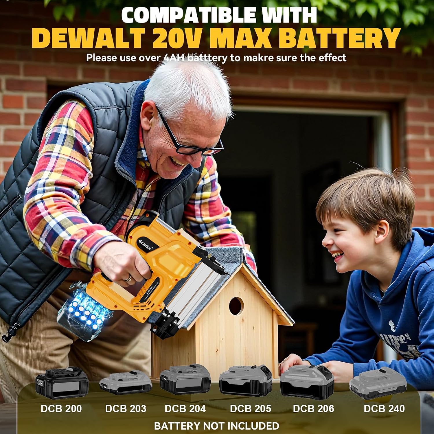 Ecarke Cordless 2 Inch Brad Nailer Compatible with DeWalt 20V Battery(No Battery),2 In 1 Electric Nail Gun,18GA Staple Gun with 1000 Nails, Battery Powered Nail Gun for Trim Wood Crafting Home DIY
