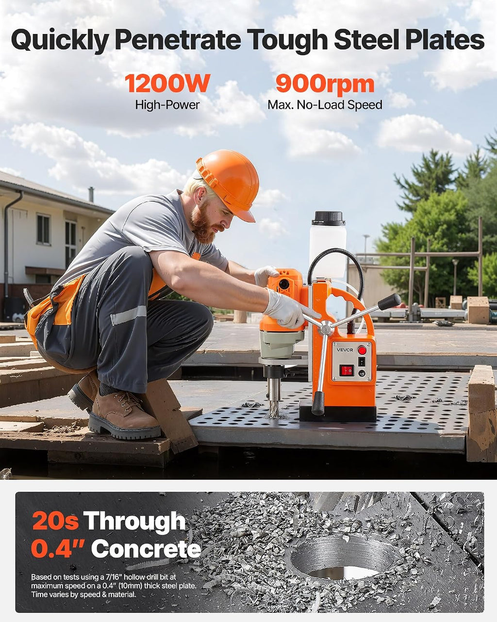 VEVOR Magnetic Drill Press, 1200 W, 1.5 in Boring Diameter, 2248 lbf Power Mag Drill Press, 900 RPM Speed, with Weldon Shank, Efficient Cooling, for Metal Surface, Industrial and Home Improvement