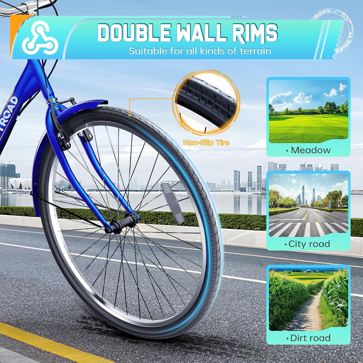 Single Speed Adult Tricycle, 3 Wheel Bikes with Large Basket, Cruiser Bike for Women/Men/Seniors, Adult Trike for Outdoor/Shopping/Recreation/Picnic(26Inch Blue)