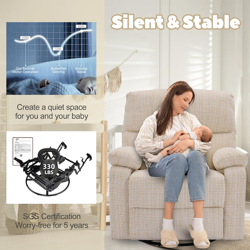 Power Nursery Swivel Recliner Lumbar Support Electric Rocking Swivel Glider with Adjustable Headrest Breastfeeding Swiveling Nursery Recliner Glider for Living Room Bedroom Nursing