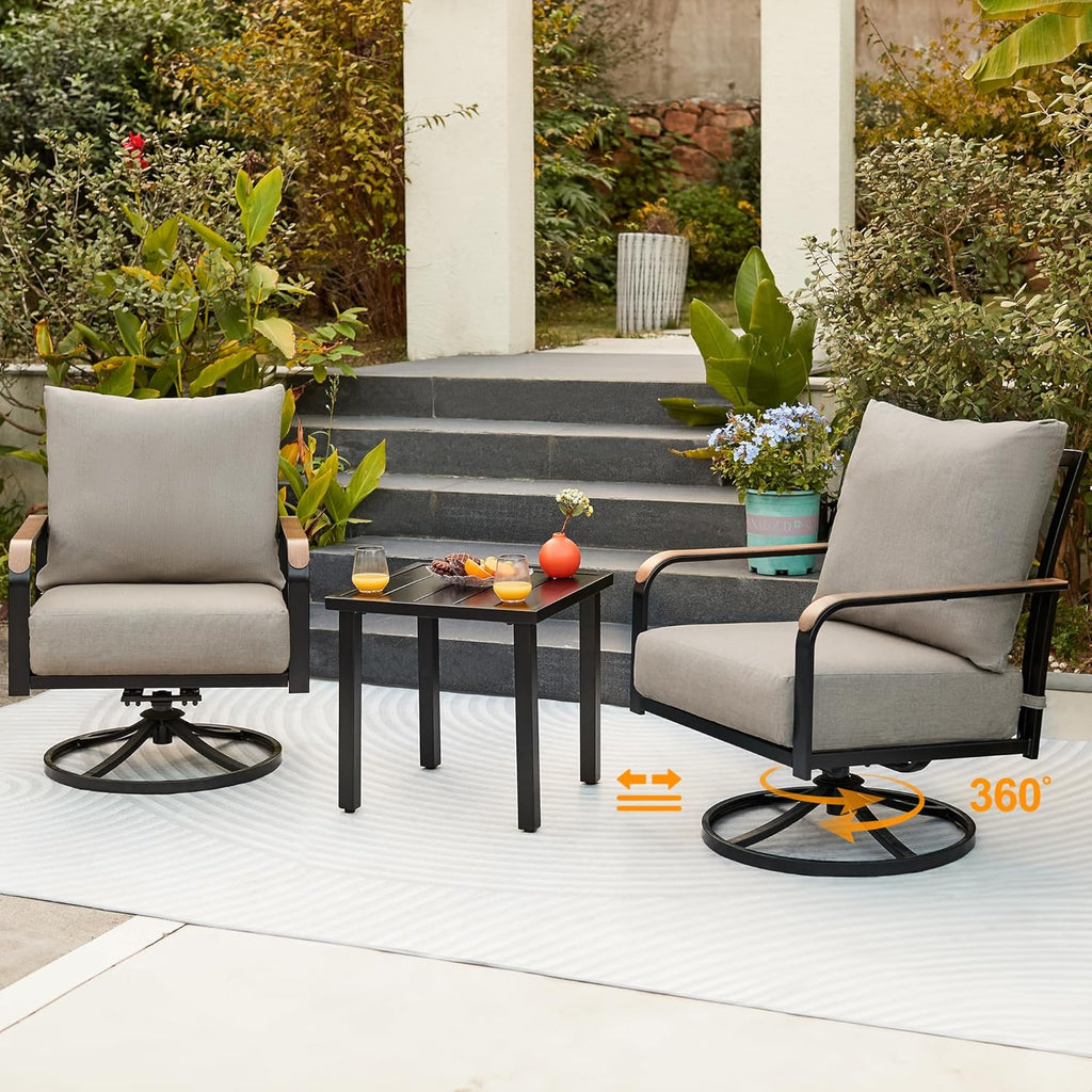NATURAL EXPRESSIONS Outdoor Bistro Set, 3 Piece Patio Swivel Glider Rocking Chairs Patio Conversation Furniture Set with 2 Rockers,Metal Table, 6' Thick Cushions for Backyard,Porch,Balcony,350lbs