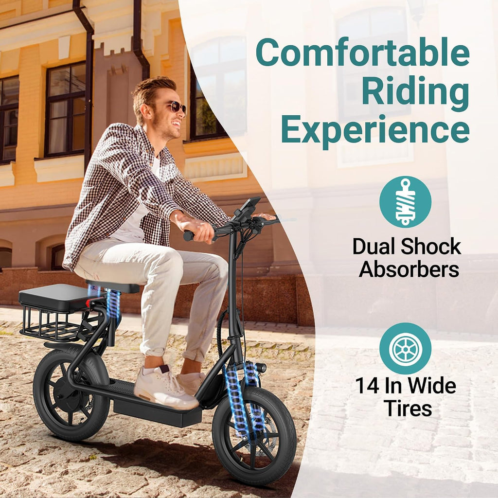NAVIC Electric Scooter with Dual Suspension, 8.5'/10' Tires, 350W/500W Motor, 19/22 Mph, Max 22/25/27/49Miles Range, Foldable E Scooter for Adults with Braking, App Control