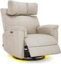 MCombo Oversized Swivel Glider Rocker Recliner with Adjustable Headrest, Dual Motor Power Recliner for Nursery, Led Nightlight, Fabric PR601 (Beige)