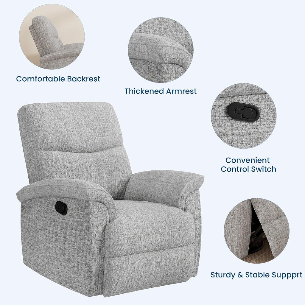 GarveeHome Manual Swivel Rocker Recliner Chair, 360° Swivel Oversized Chenille Reclining Armchair for Living Room Bedroom Home Theater, 150° Recline, Heavy Duty 350 LBS Capacity Single Sofa