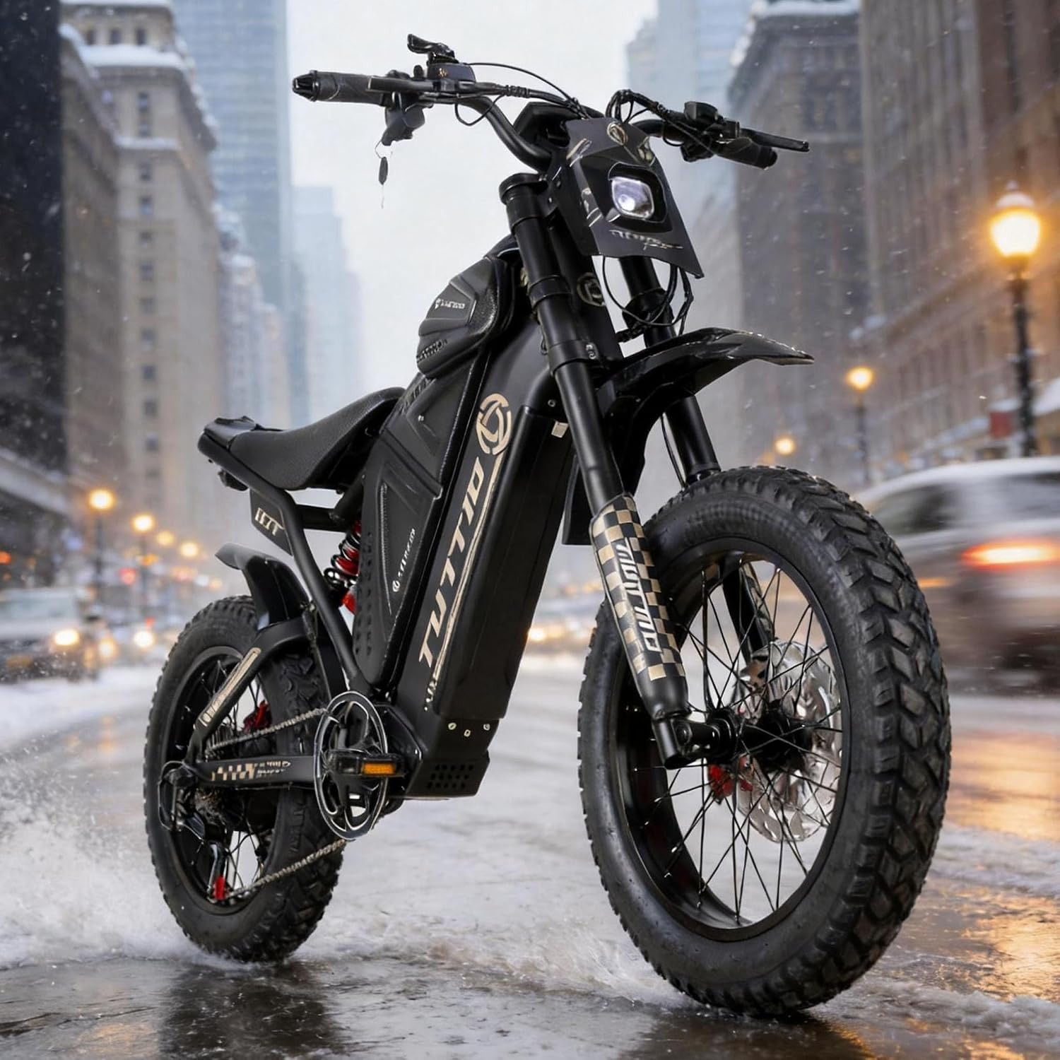 Tuttio ICT Electric Bike for Adults Teens Age 16+, 4000 Peak 50MPH 60V 25AH Electric-Dirt-Bike, 20' Fat Tire Electric Motorcycle, Full Suspension E-Bike for Mountain Off-Road Snow