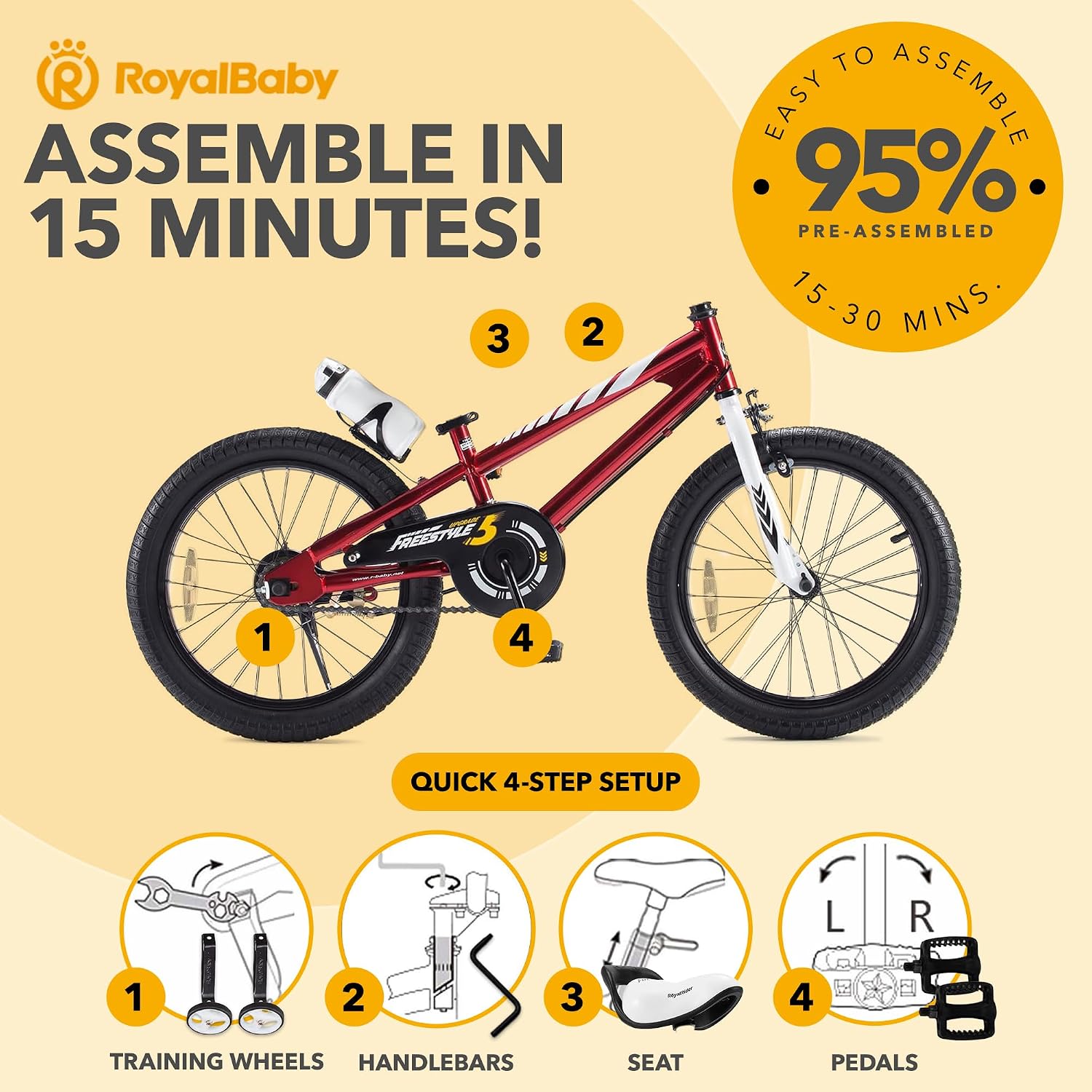 RoyalBaby Kids Bike with Dual Handbrake for Beginners,12 14 16 18 20 Inch Bicycle for Boys & Girls Ages 3-10 Years