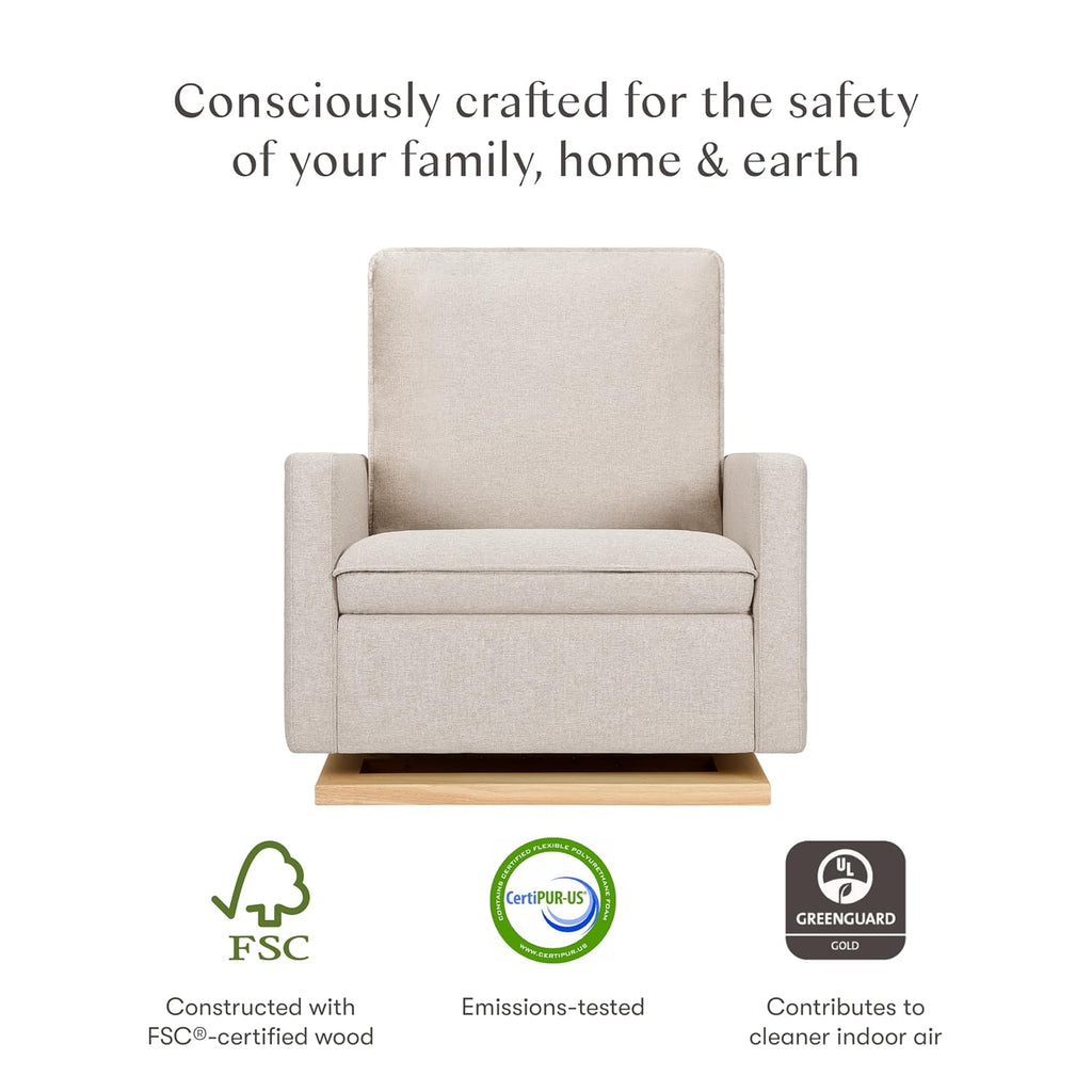 Babyletto Cali Pillowback Chair and a Half Glider in Performance Beach Eco-Weave with Light Wood Base, Water Repellent & Stain Resistant, Greenguard Gold and CertiPUR-US Certified