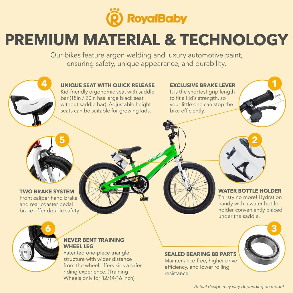 RoyalBaby Kids Bike with Dual Handbrake for Beginners,12 14 16 18 20 Inch Bicycle for Boys & Girls Ages 3-10 Years