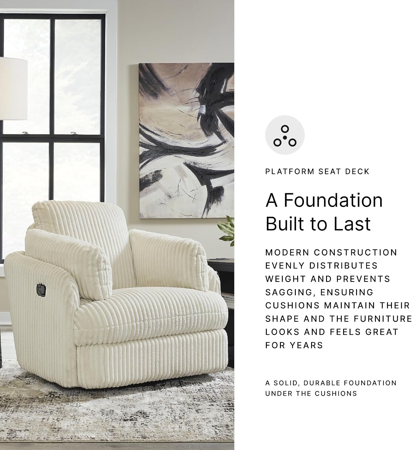 Signature Design by Ashley Tie-Breaker Cozy Contemporary Manual Press-Back Swivel Glider Rocker Recliner with 2 Bolster Pillows and Hidden Storage, White